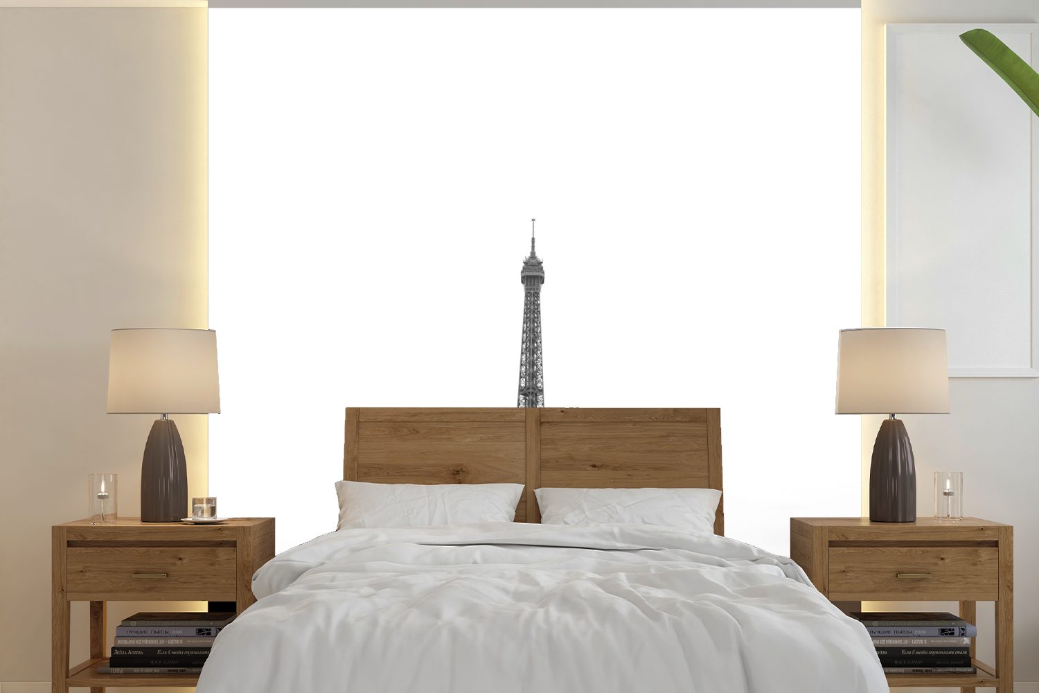 MuchoWow Fototapete Der Eiffelturm in der Ferne, Matt, bedruckt, (5 St), Vinyl Tapete für Wohnzimmer oder Schlafzimmer, Wandtapete