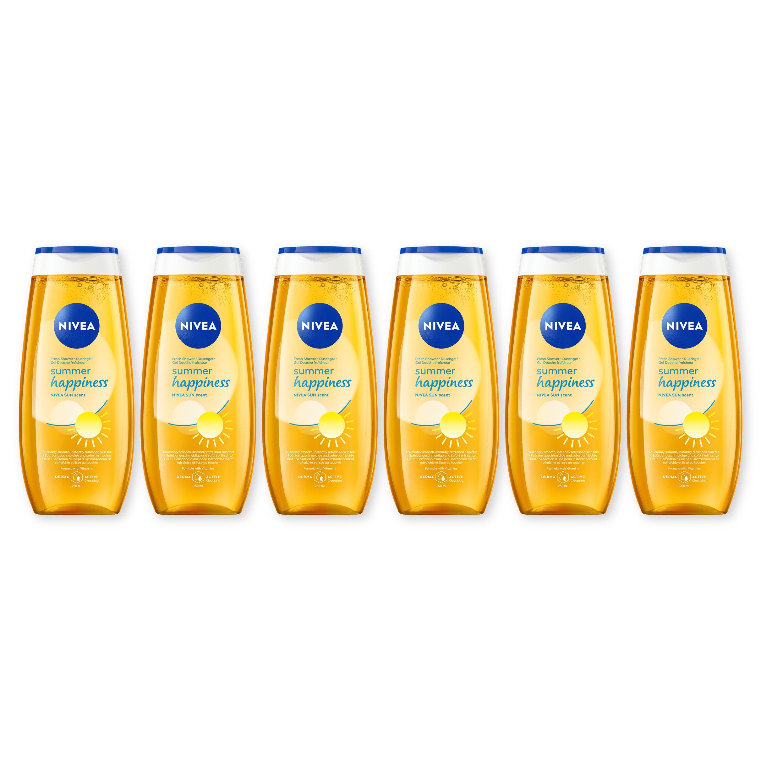 Nivea Duschgel Summer Happiness Duschgel 6 x 250 ml + Vitamin C, E und NIVEA Sun-Duft, 6-tlg., mit Vitamin C, E und NIVEA Sun-Duft