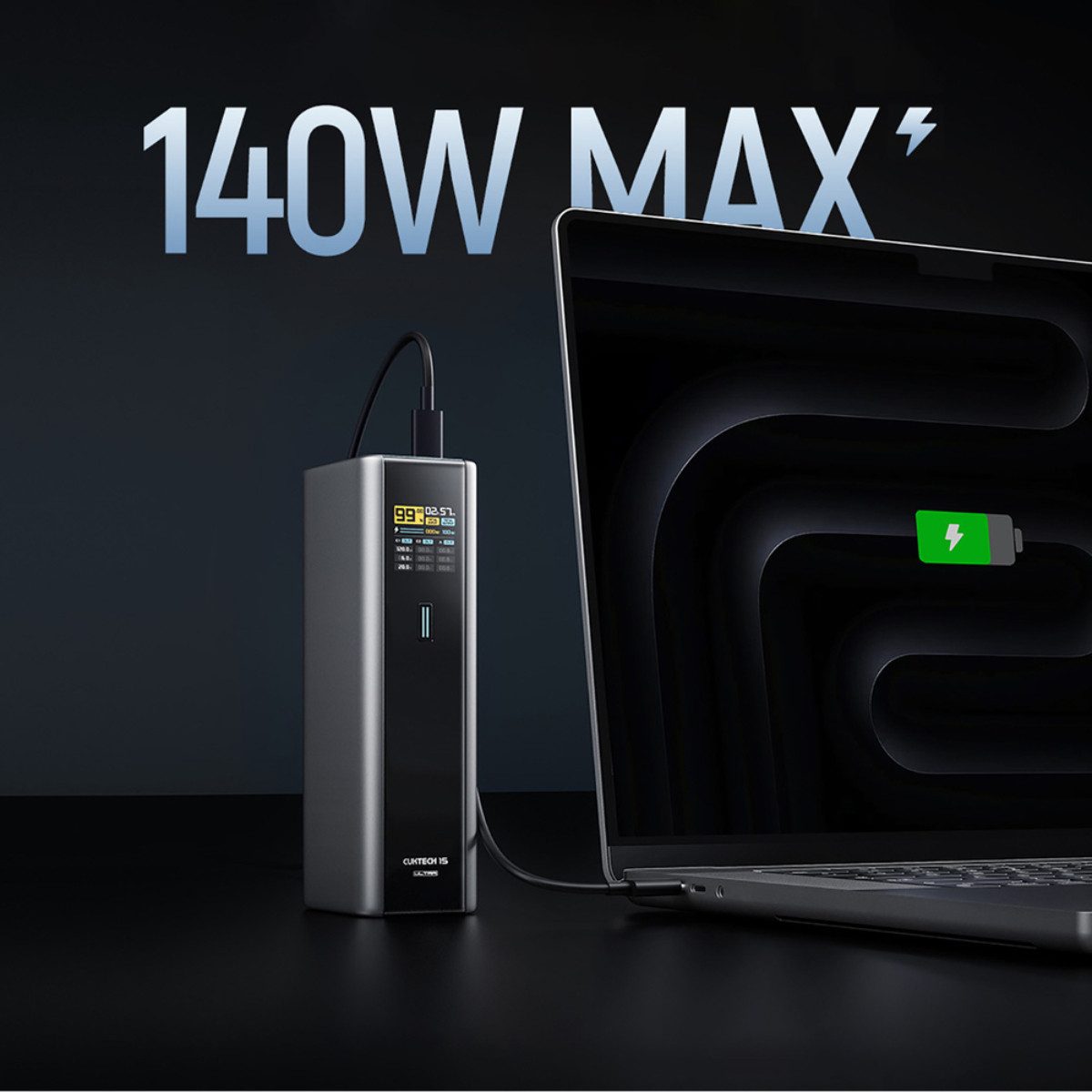 Cuktech CKPB200UGLGR Powerbank 20000 mAh (5, 9, 12, 15, 20 V), 210W Leistung mit 140W Schnellladen und TFT Display