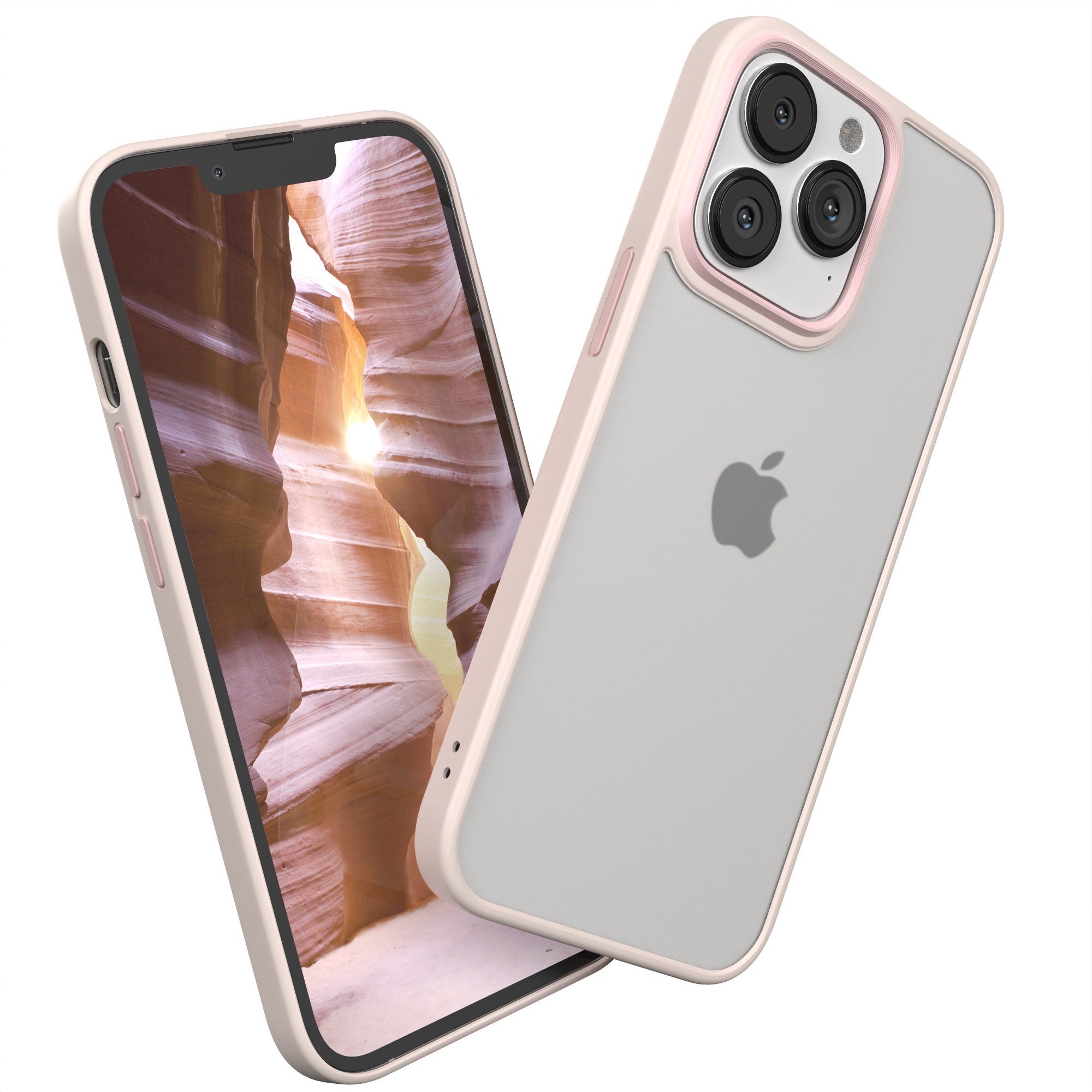 EAZY CASE Handyhülle Outdoor Case für Apple iPhone 13 Pro 6,1 Zoll, Hülle kompatibel mit Qi & Magsafe Transparent Backcover Rosé / Altrosa