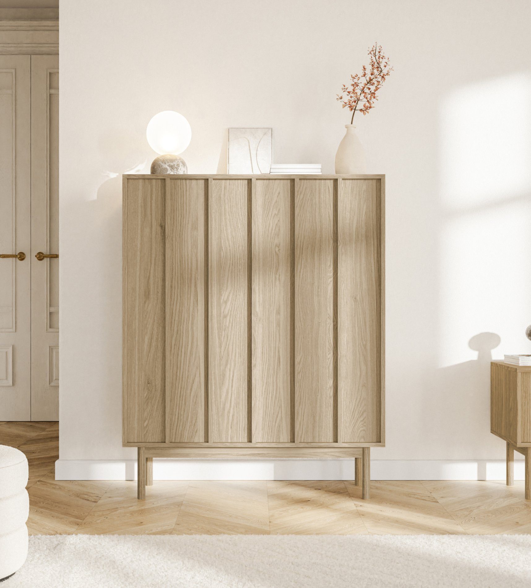 Selsey Highboard NEKSTO, 2-türig mit 6 Fächern, 124x100x40 cm