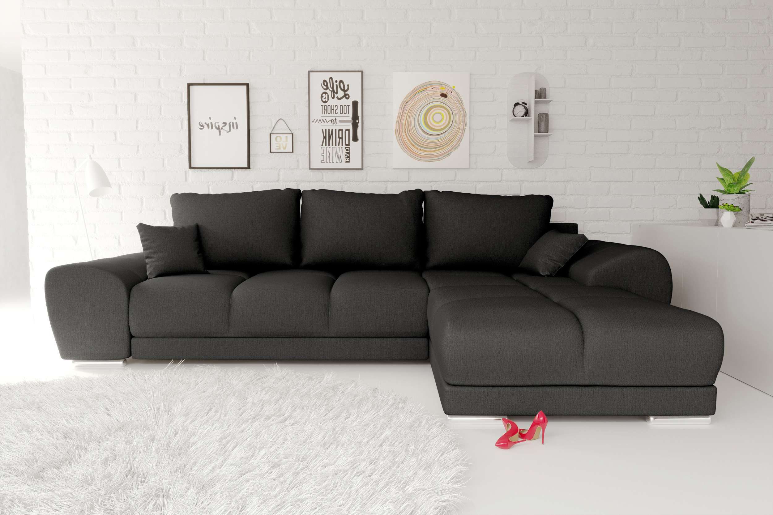 99rooms Ecksofa Antalya, Sofa L-Form, Eckcouch, mit abnehmbaren Kissen, Schlaffunktion, Velours MONOLITH