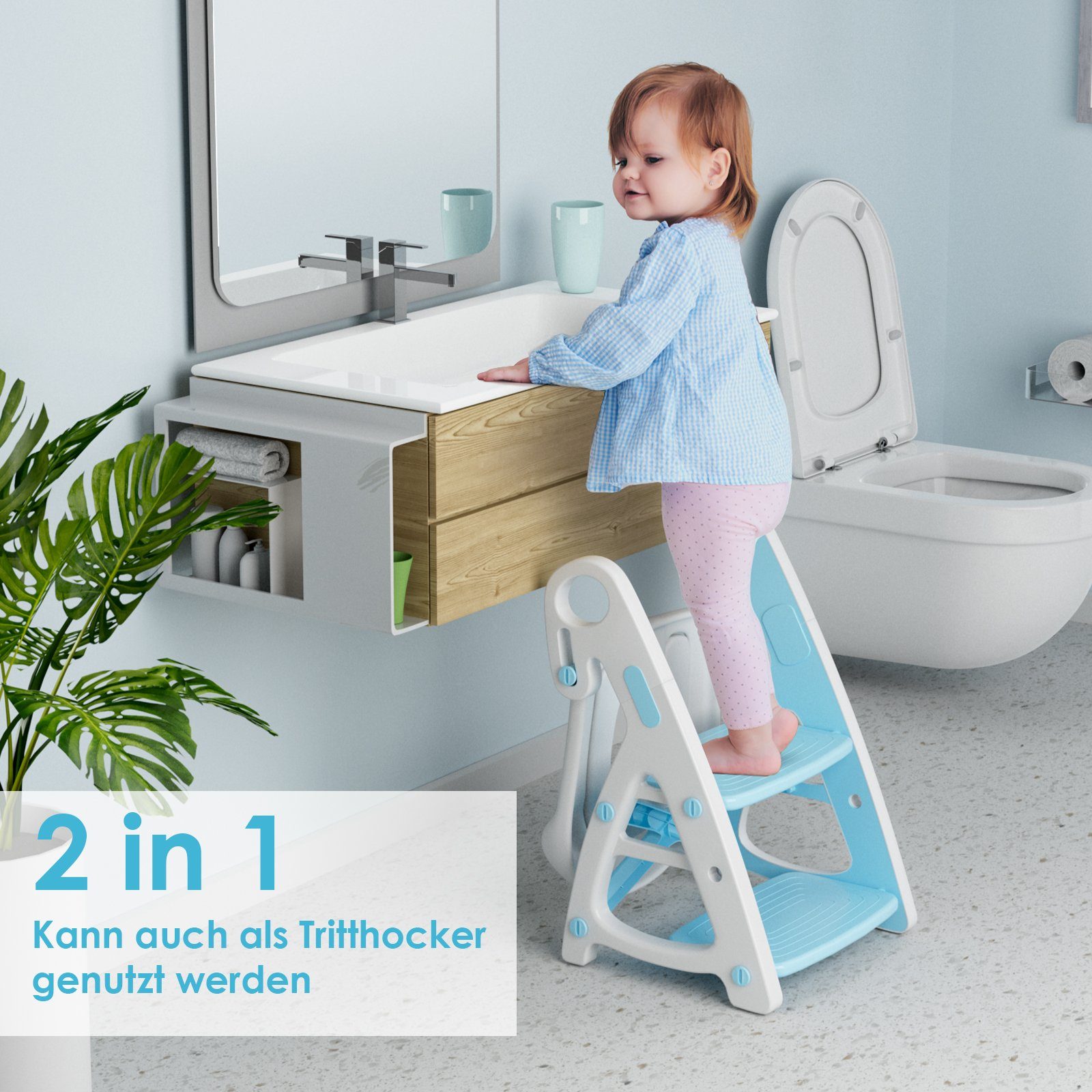 TLGREEN Toilettentrainer Toilettensitz in Treppe, Blau mit Toilettensitz mit 2 Kinder 1 Baby Tritthocker