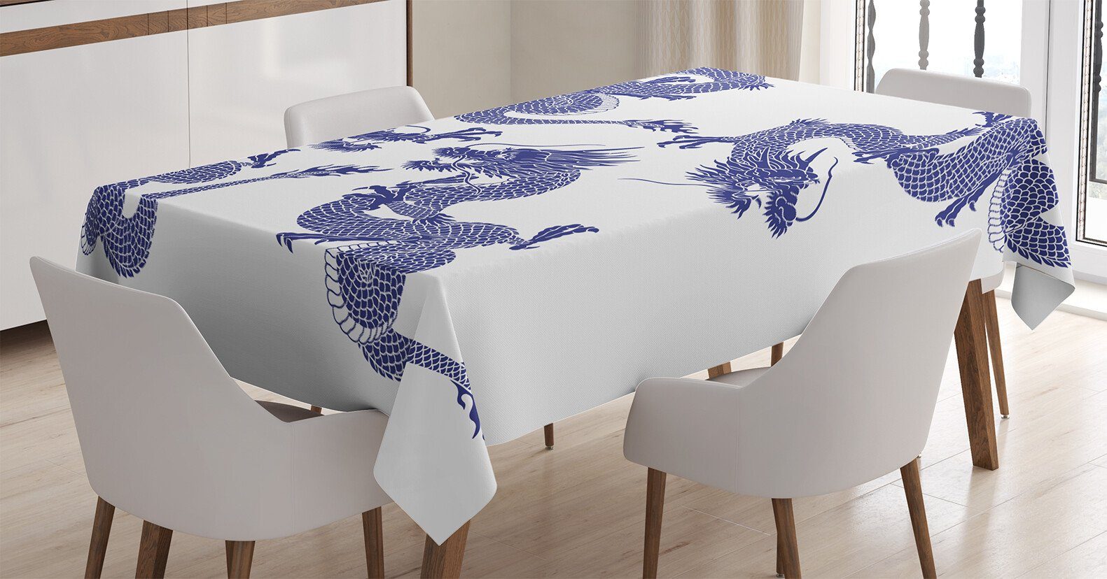 Abakuhaus Tischdecke Farbfest Waschbar Für den Außen Bereich geeignet Klare Farben, Blau Japanische Drachen Mythische