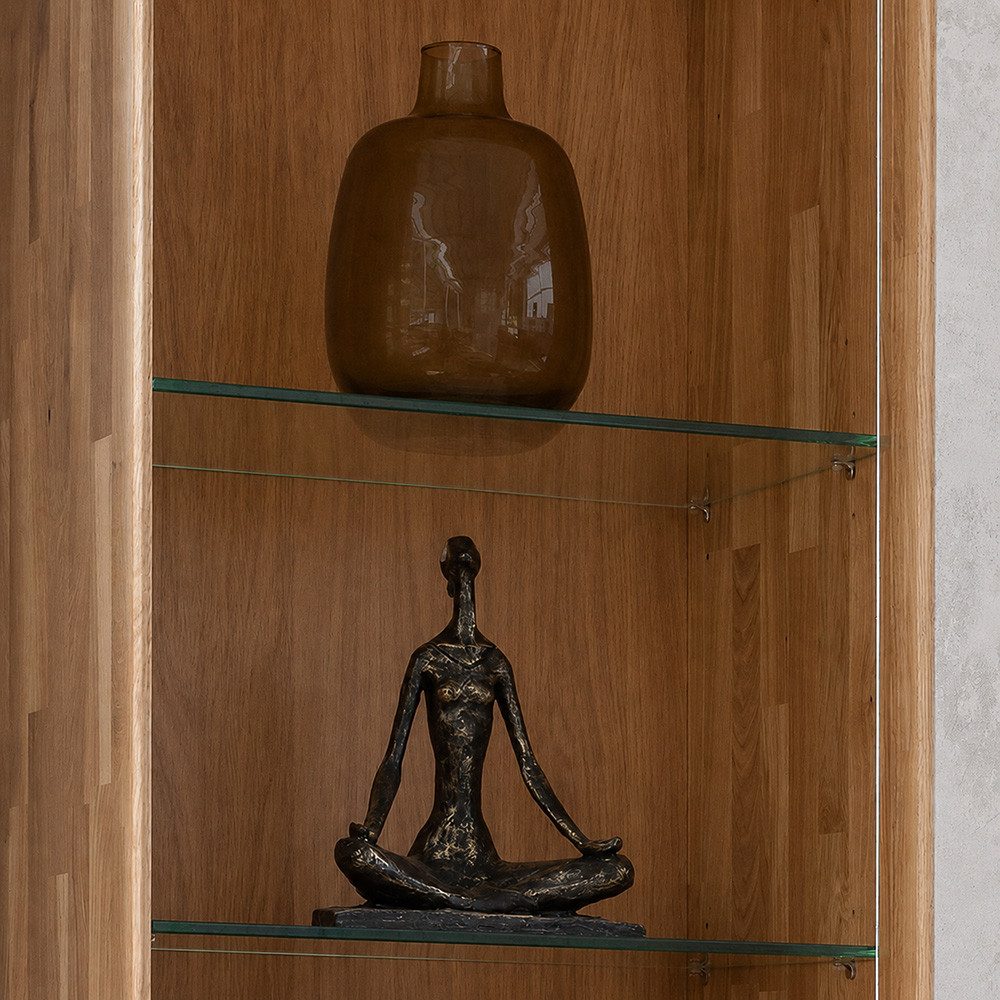 Lomadox Vitrine WISLA-69 Massiv Wildeiche geölt, 51 cm, Griffeinfräsung, Softclose, montiert