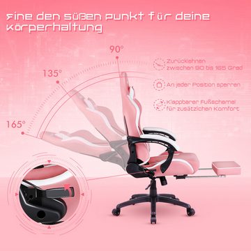 Dowinx Gaming-Stuhl Ergonomisches Design mit Lendenwirbelstütze und Fußstütze, Computer Bürostuhl Rückenlehne verstellbar Drehstuhl, Rosa