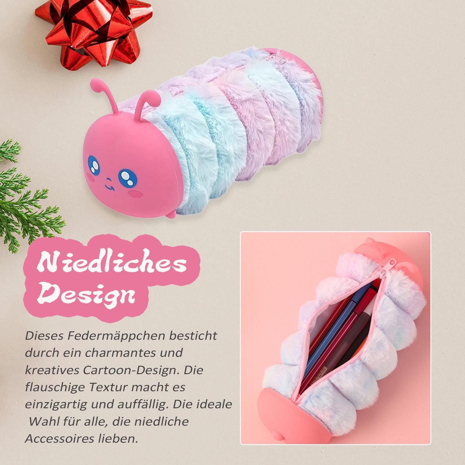 Refttenw Federmäppchen Puppenmäppchen, Raupen-Aufbewahrungstasche, Federmäppchen,22×9×7cm