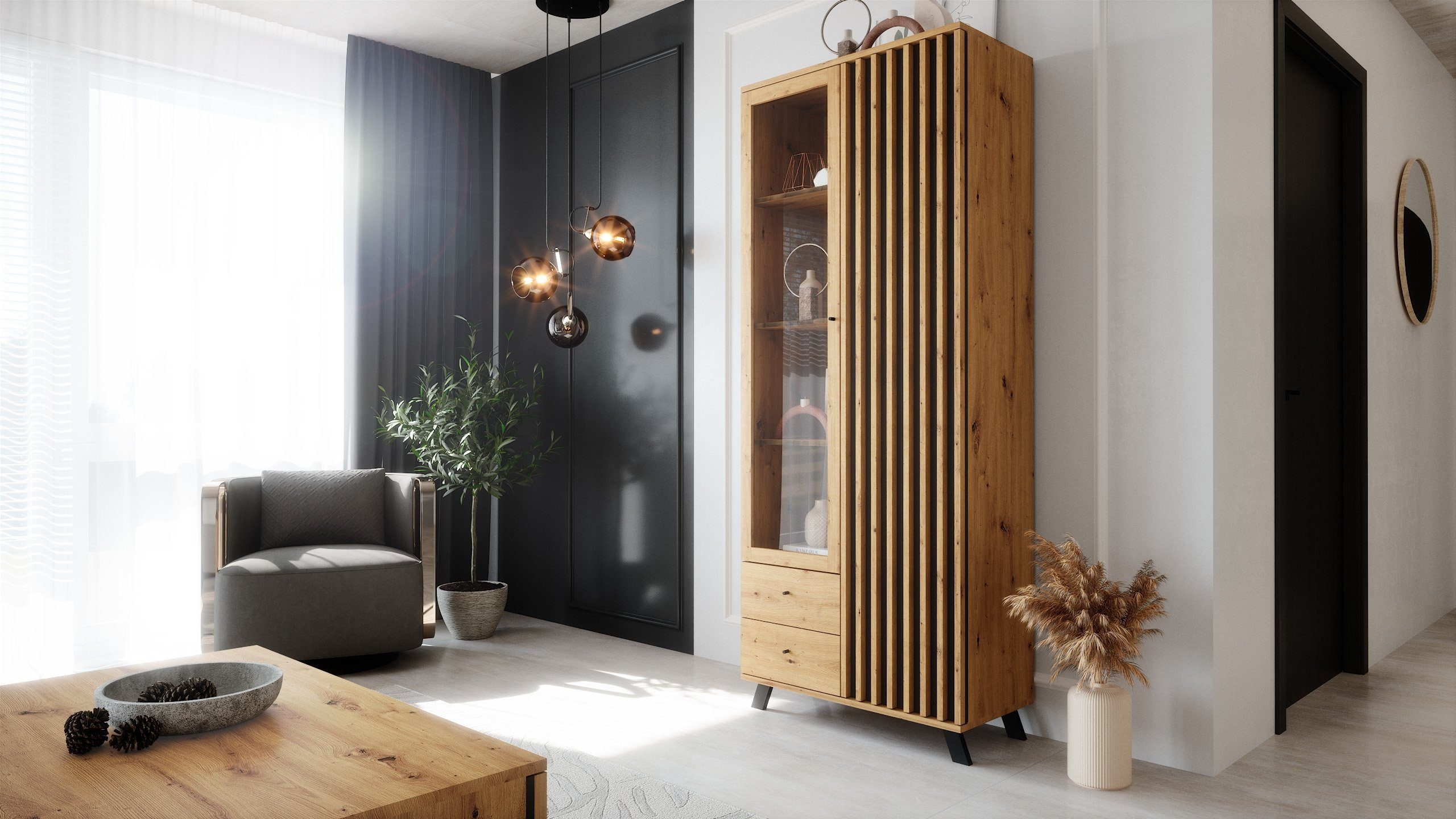 Newroom Vitrine Barea Wandpaneel Wildeiche Anthrazit günstig online kaufen