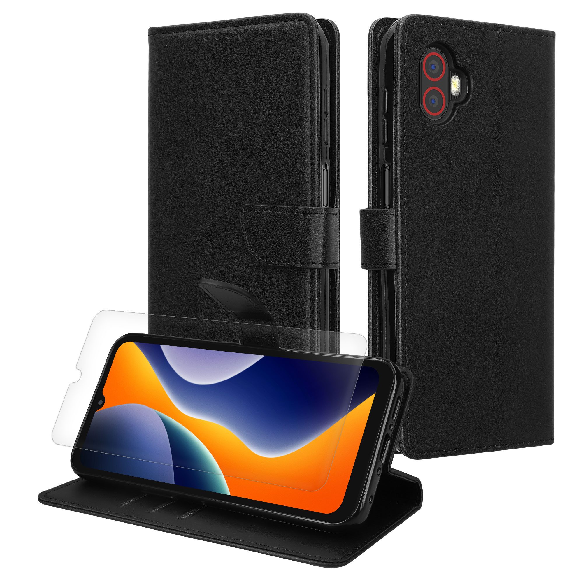 kwmobile Handyhülle Kunstleder Handyhülle für Samsung Galaxy Xcover6 Pro Hülle, Brieftaschen Schutzhülle aus PU-Leder mit Displayschutz