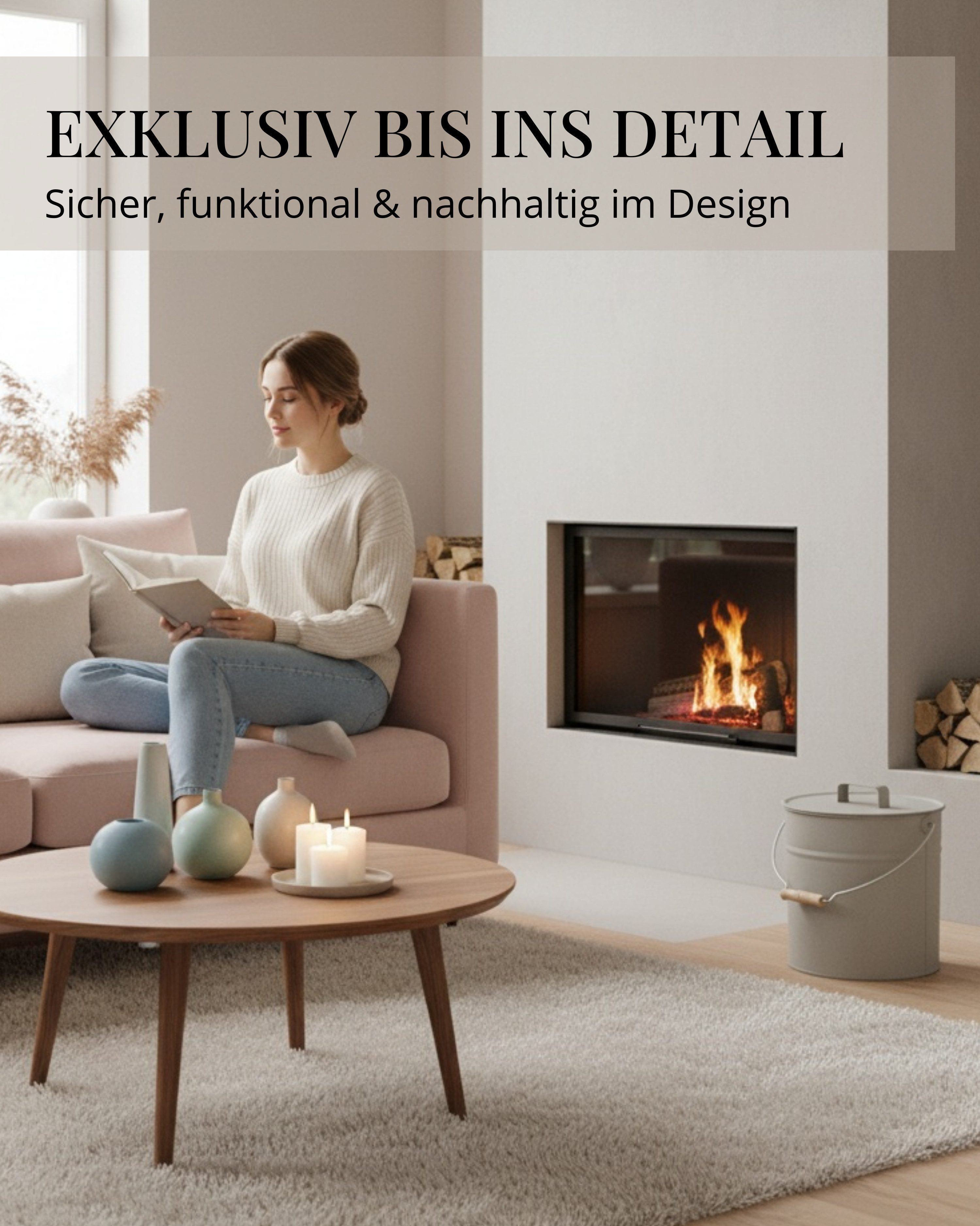 LIVLIG Aschekasten Ascheeimer mit Deckel, Metalleimer, 12L, Matte Pulverbeschichtung, Made in Europe, Deckel mit Holzgriff