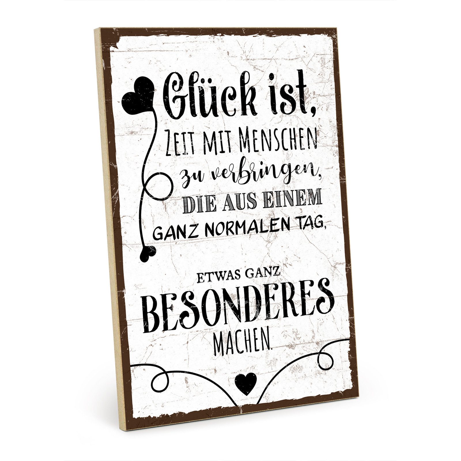 TypeStoff Holzbild Holzschild mit Spruch - Glück, Freunde, Wandbild