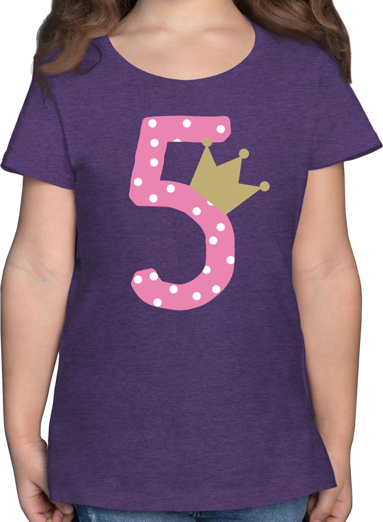 Shirtracer T-Shirt Fünf Krone Fünfter 5. Meliert Mädchen Lila Geburtstag 2