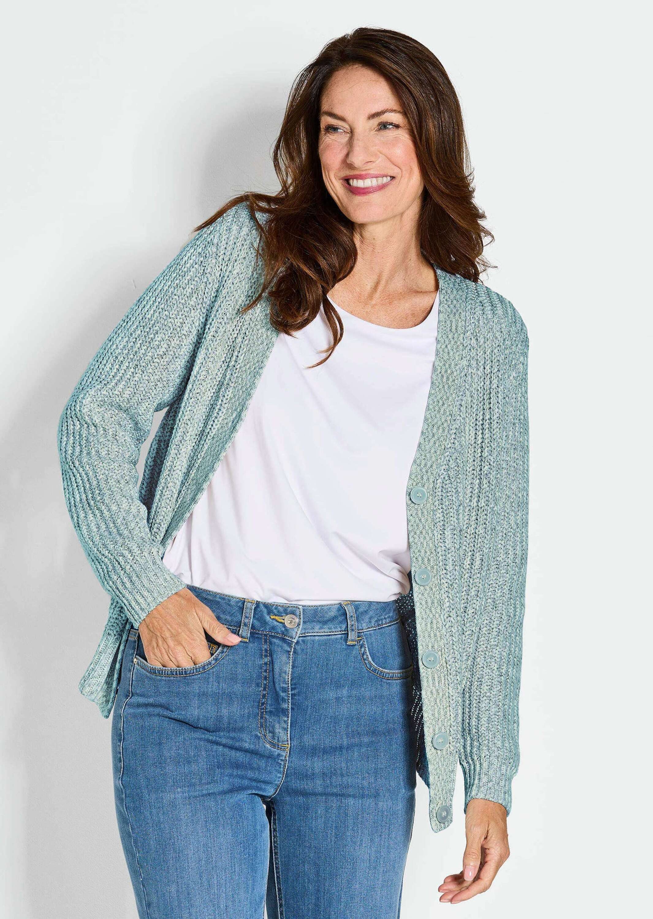 GOLDNER Strickjacke Langarm Strickjacke mit V-Ausschnitt Cardigan aus modis günstig online kaufen