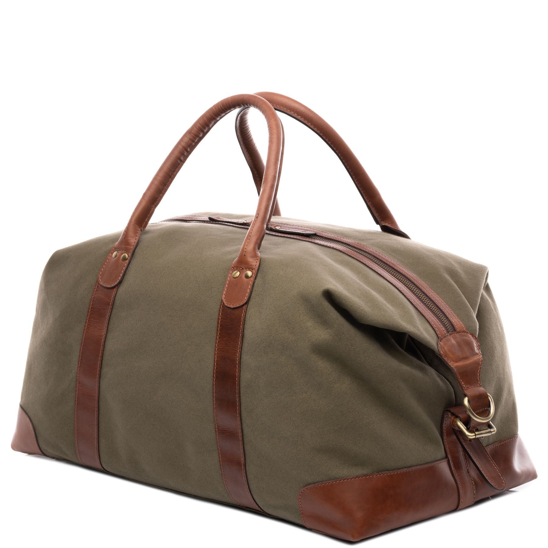 SID & VAIN Reisetasche echt Leder Weekender groß olive-braun, Leder & Canvas Reisegepäck für Damen & Herren XL grün-braun