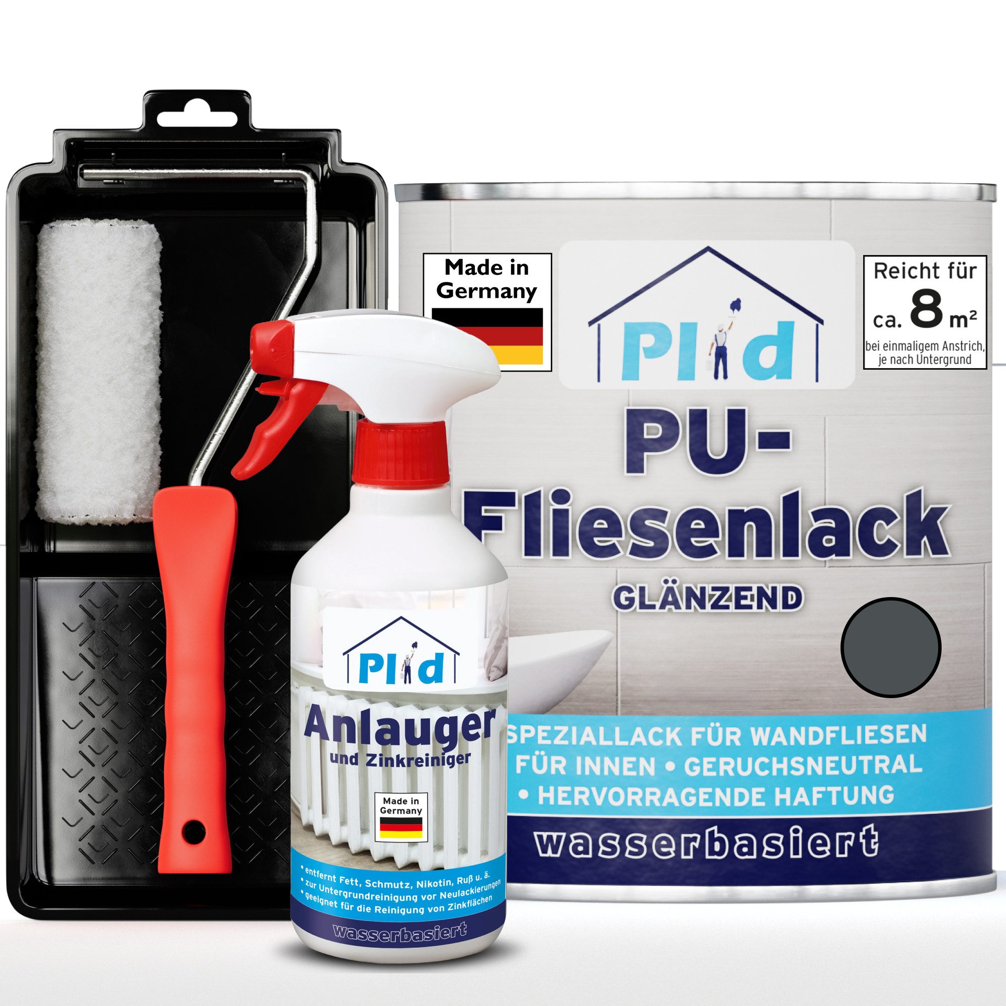 plid Fliesenlack Premium Fliesenlack Fliesen Lack Fliesenfarbe Anlauger Lackierset, schnelltrocknend, spritzwasserbeständig, verarbeitungsfertig