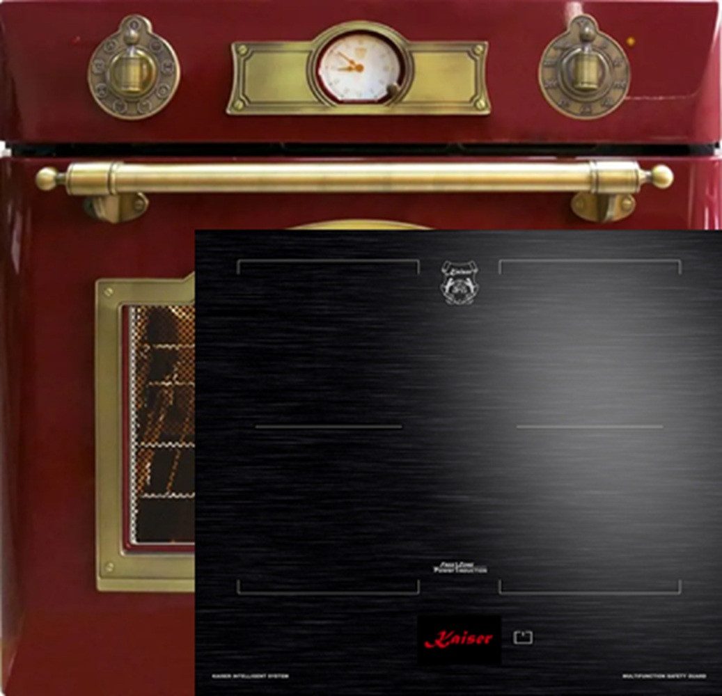 Kaiser Küchengeräte Backofen-Set Herd Set Autark Elektro Einbau Backofen Autark 60 cm 67 L 8 Funktionen+Induktionskochfeld 60 cms • TFT Display 4 Induktions-Kochzonen (Booster) davon 2 FlexInduktions-Zonen EH 6355 RotEm +KCT 6140 FI, mit 1-fach-Teleskopauszug
