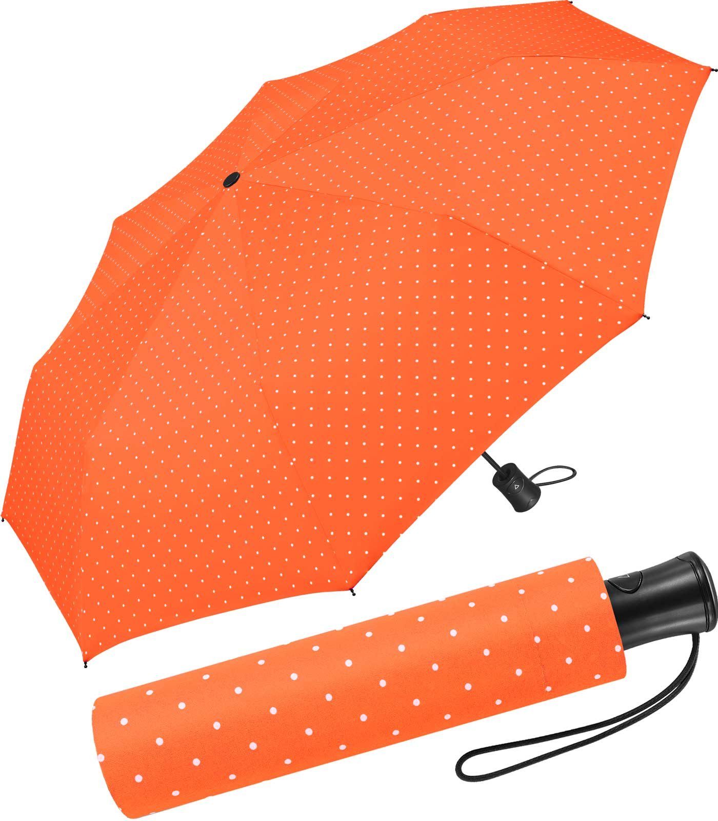 HAPPY RAIN Taschenregenschirm kleinen schöner Regenschirm mit Auf-Automatik mit Punkten vielen in - orange für Farben Damen