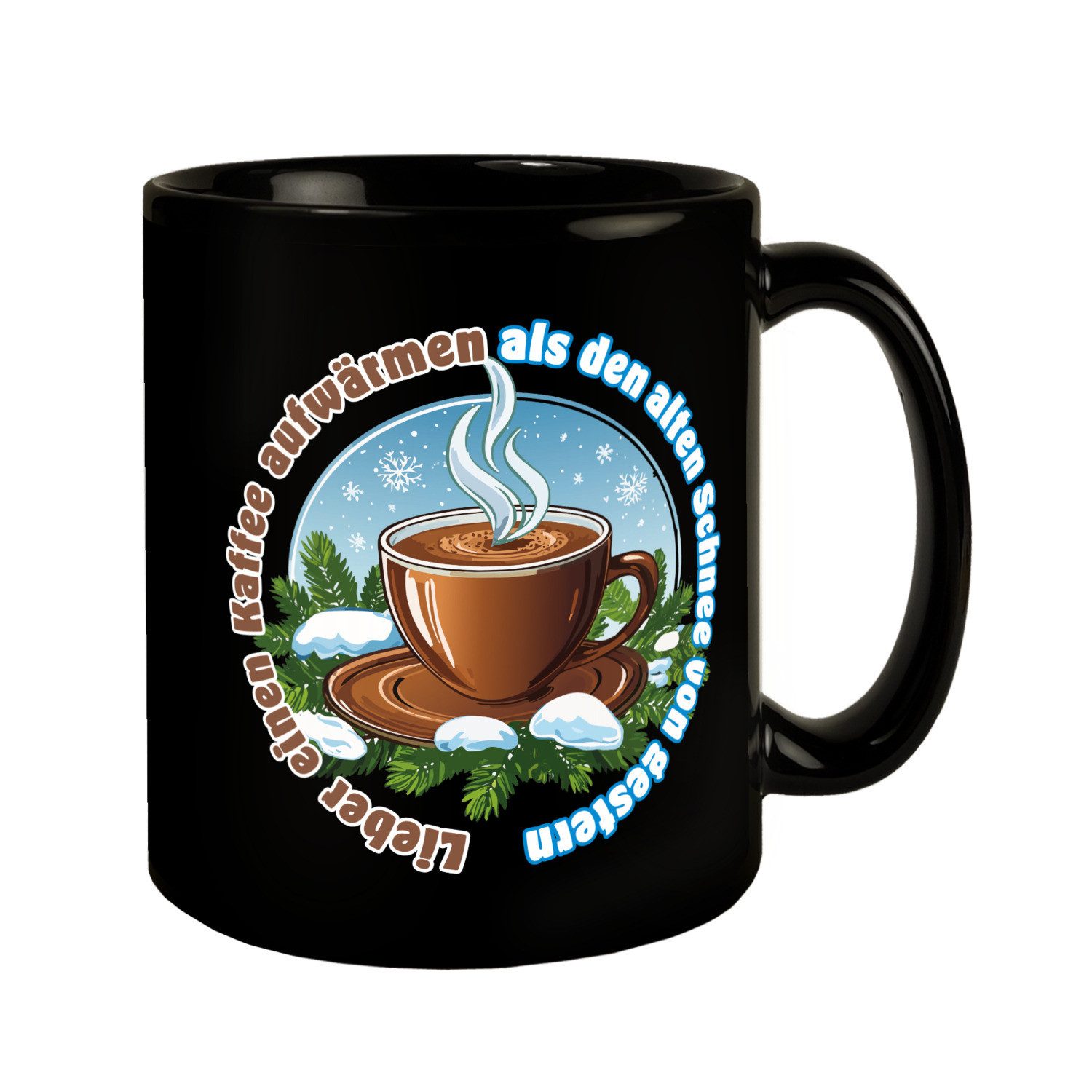 speecheese Tasse dampfende KaffeeTasse Tasse mit Spruch: Einen Kaffee aufwärmen statt