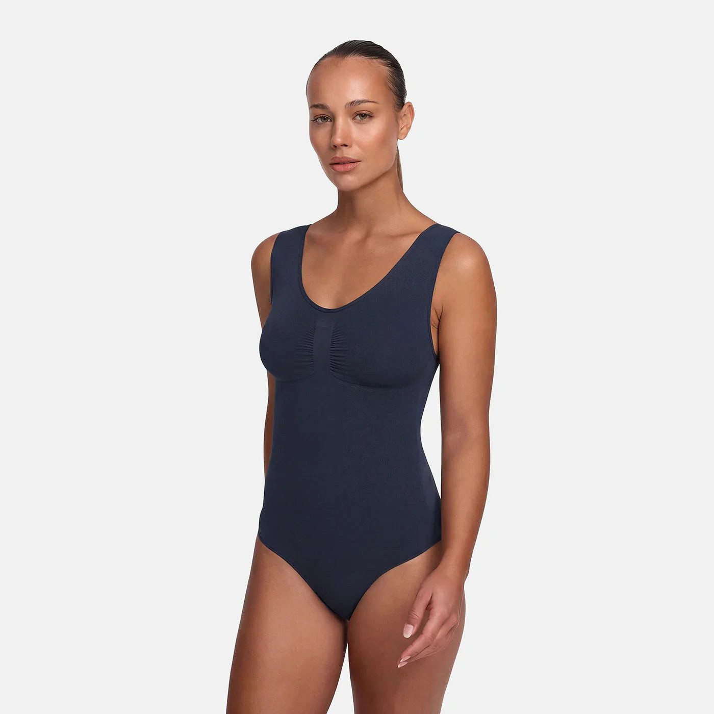 cfab (creamy fabrics) Miederbody Tank Bodysuit Sculpting Shapewear mit String-Navy Blue-2XL (1-tlg) Figurformend