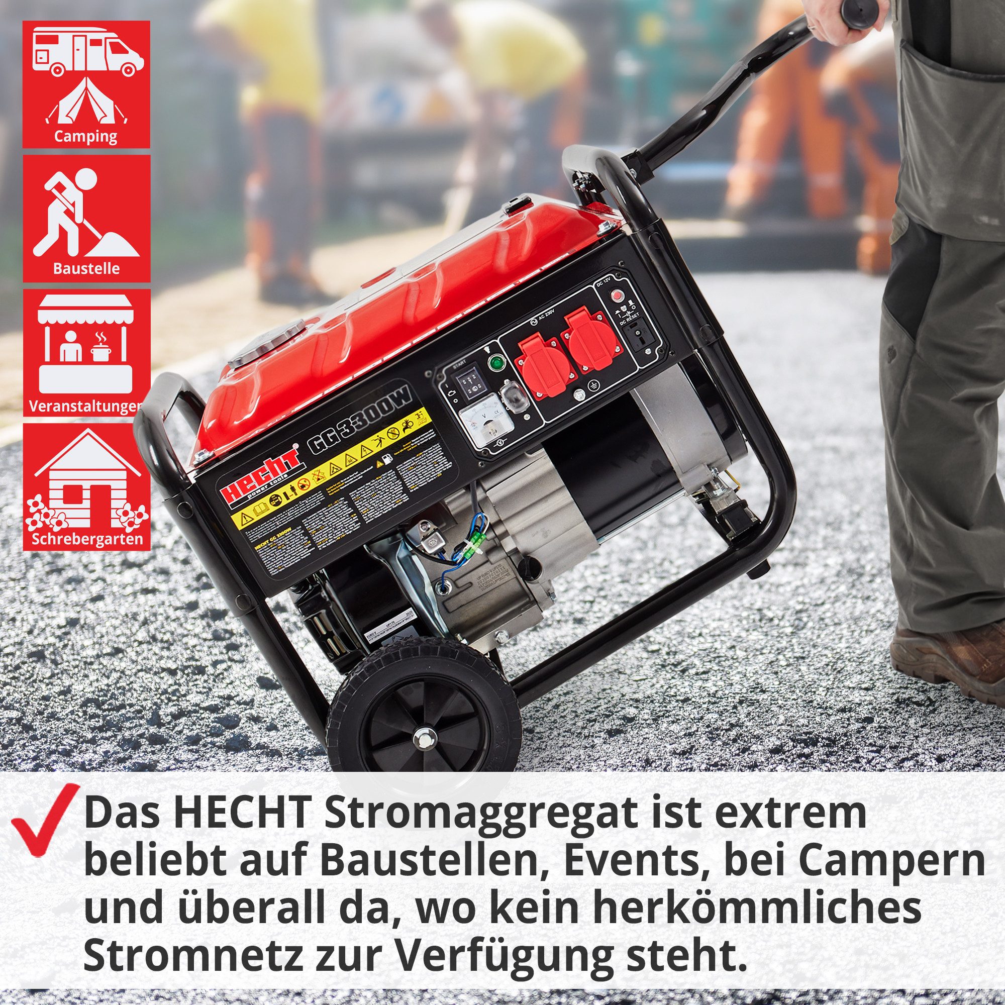 Hecht Stromerzeuger Notstromaggregat Benzin GG 3300W, 3,30 in kW, 7 PS - 5,2 kW - 15 Liter – Bild 5 von 5