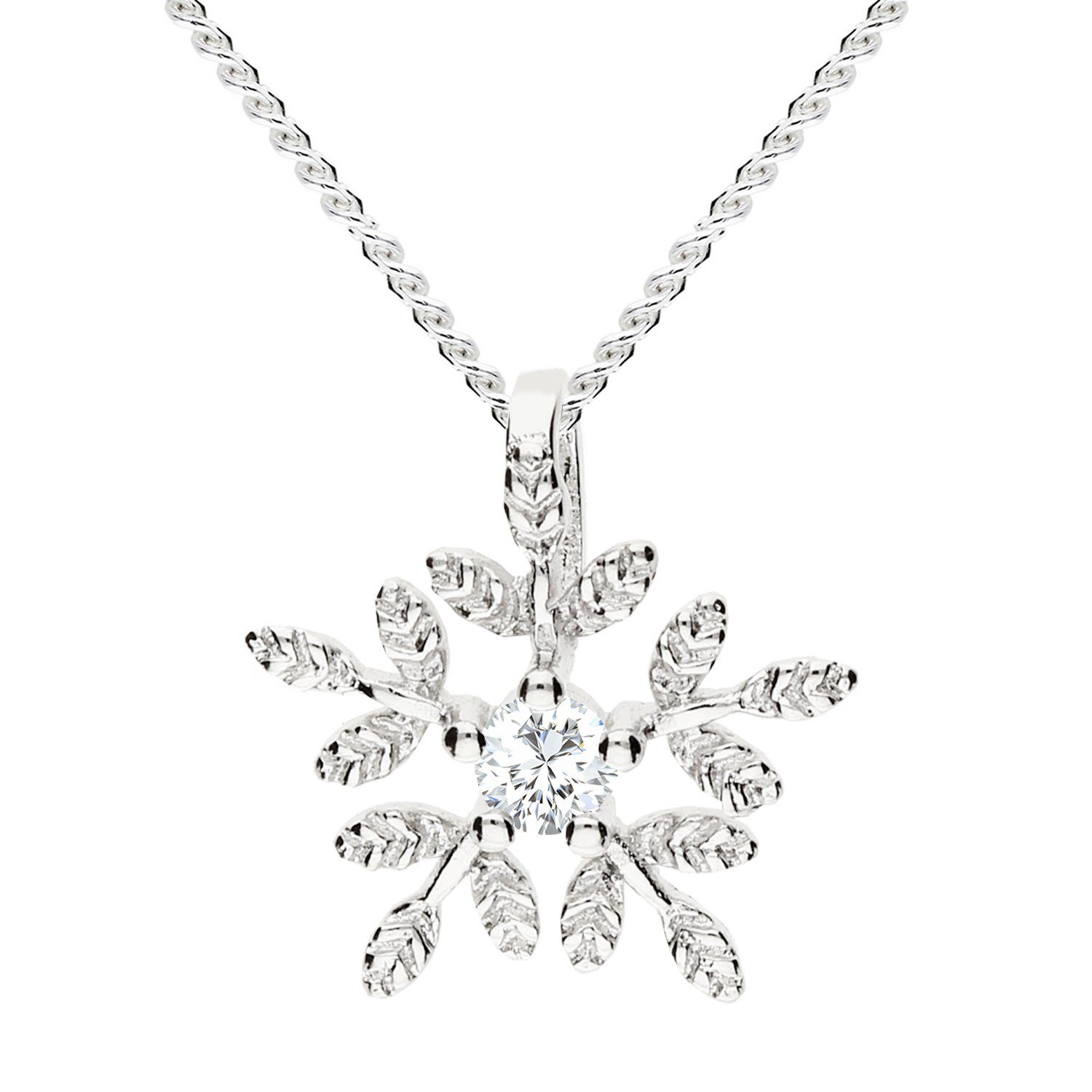 LÖB Kette mit Anhänger 925 Silber Halskette Schneeflocke Zirkonia Weihnachten Winter Anhänger (Geschenke für Frauen Beste Freundin Mutter Mama Damen zum Geburtstag Weihnachten Weihnachtsgeschenke), Silberkette Kette Snowflake Strass Glitzer Stein Blume Weihnachtsmotiv