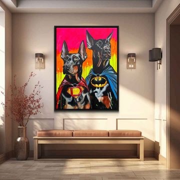 DOTCOMCANVAS® Leinwandbild Hero Dogs, Leinwandbild Batman Superman Hero Dogs Comic Pop Art Druck Wandbild