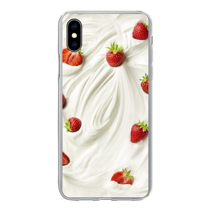 MuchoWow Handyhülle Erdbeere - Joghurt - Rot Handyhülle Apple iPhone Xs Smartphone-Bumper Print Handy