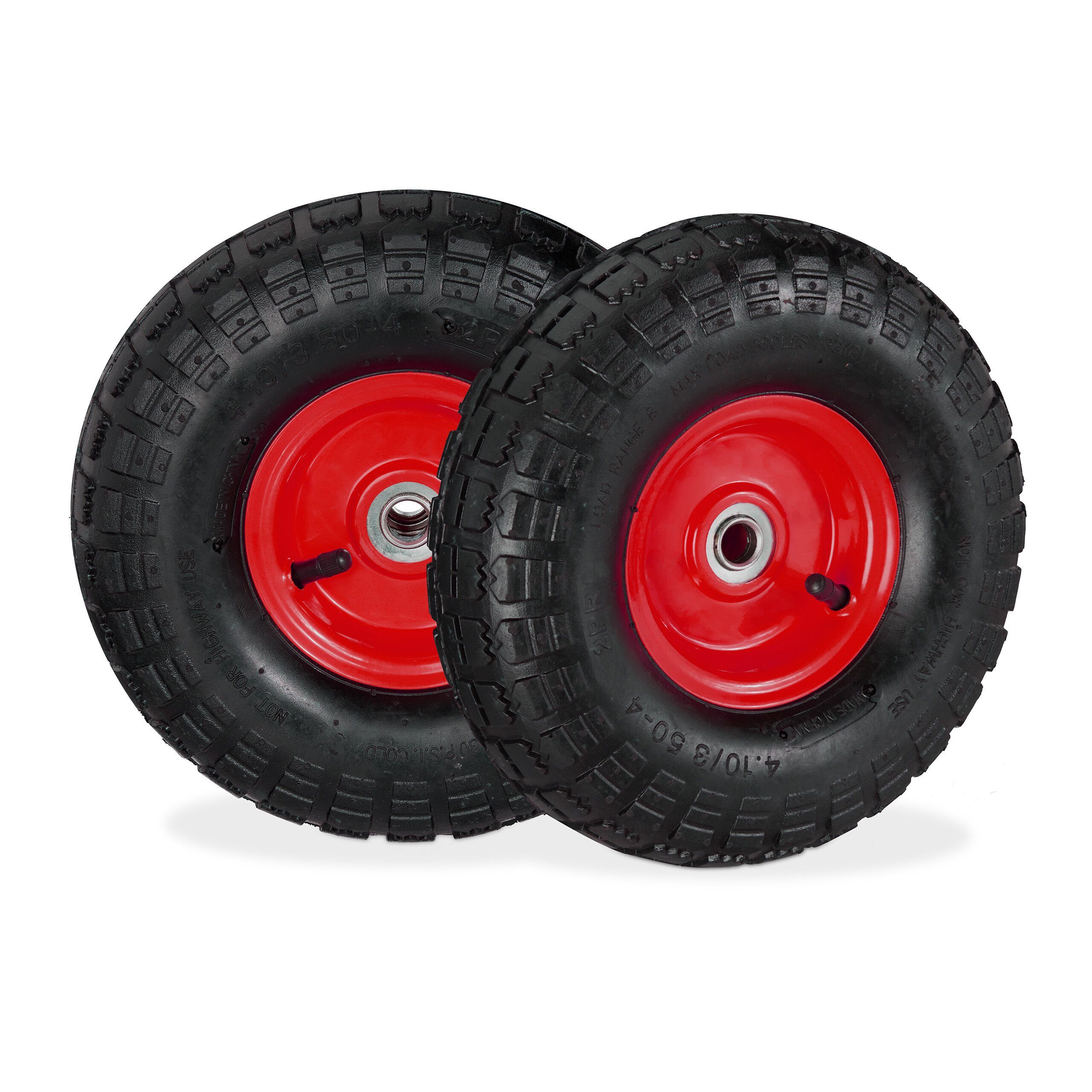 relaxdays Sackkarren-Rad Sackkarrenrad 2er Set 4.10 3.50-4, Schwarz-Rot