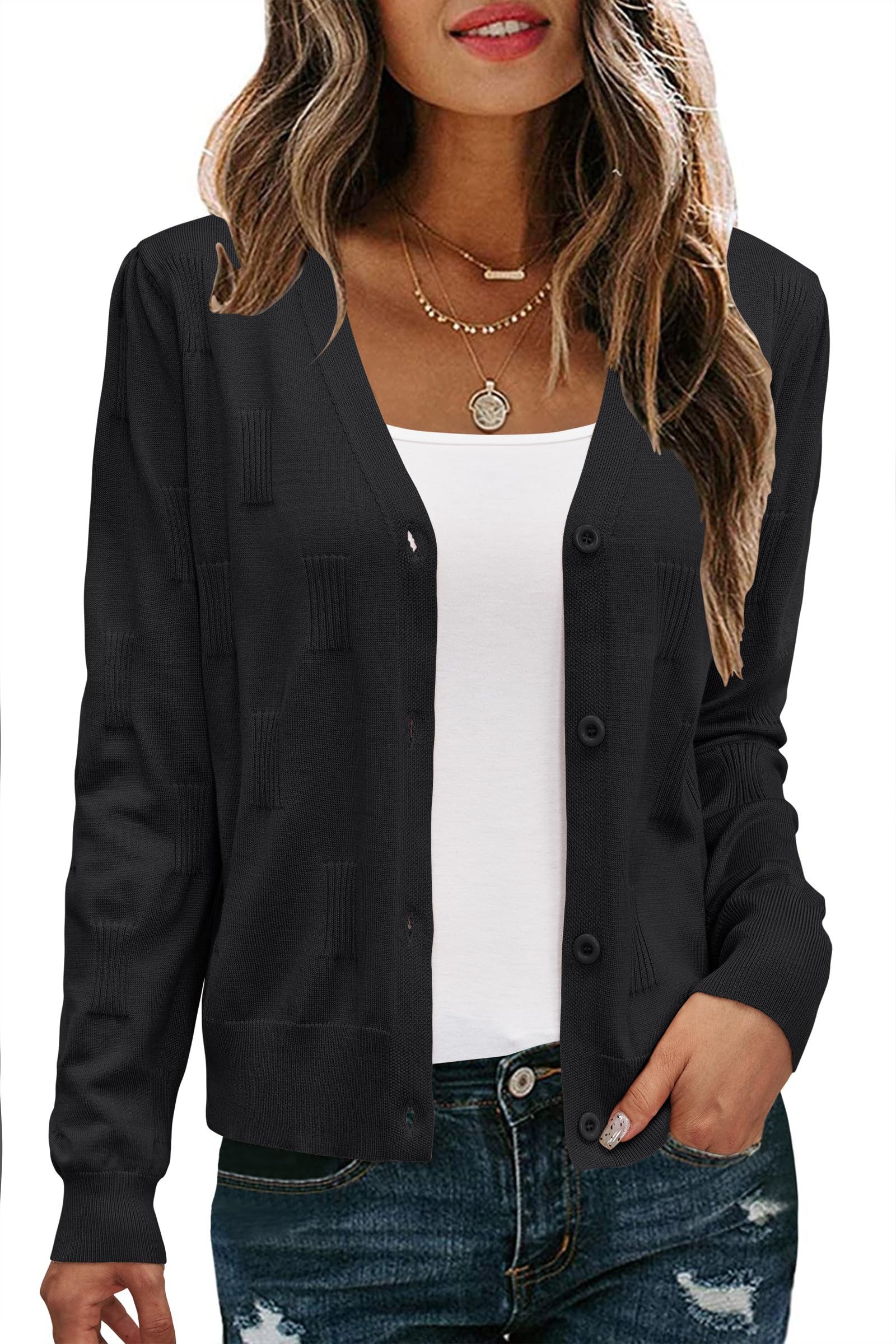 Arach&Cloz Langarmshirt Damen V-Shirt Weicher Kurzer Cardigan Pullover Tops Freizeit Leichter Shrug Layershirt Volltonfarbe Plisseeshirt