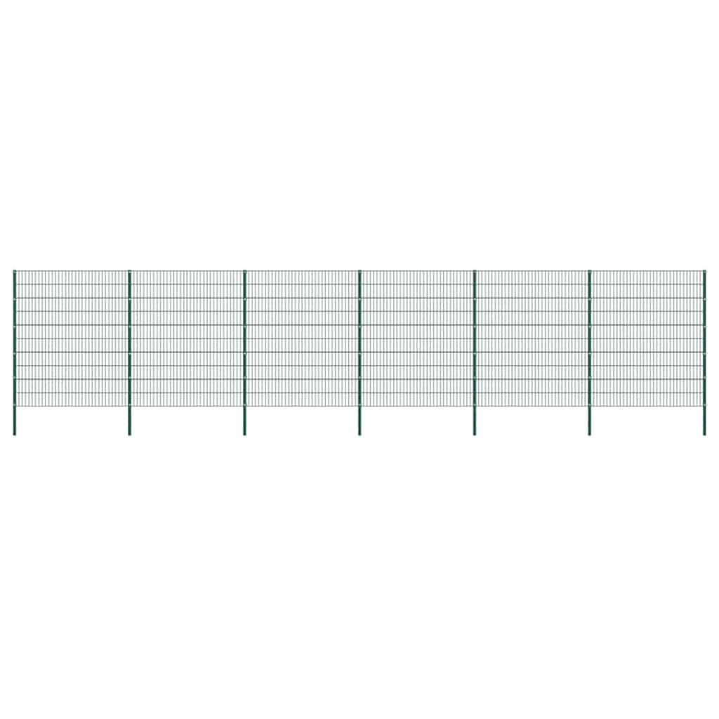 vidaXL Gartenzaun Zaunelement mit Pfosten Eisen 1040 x 200 cm Grün, (1-St)