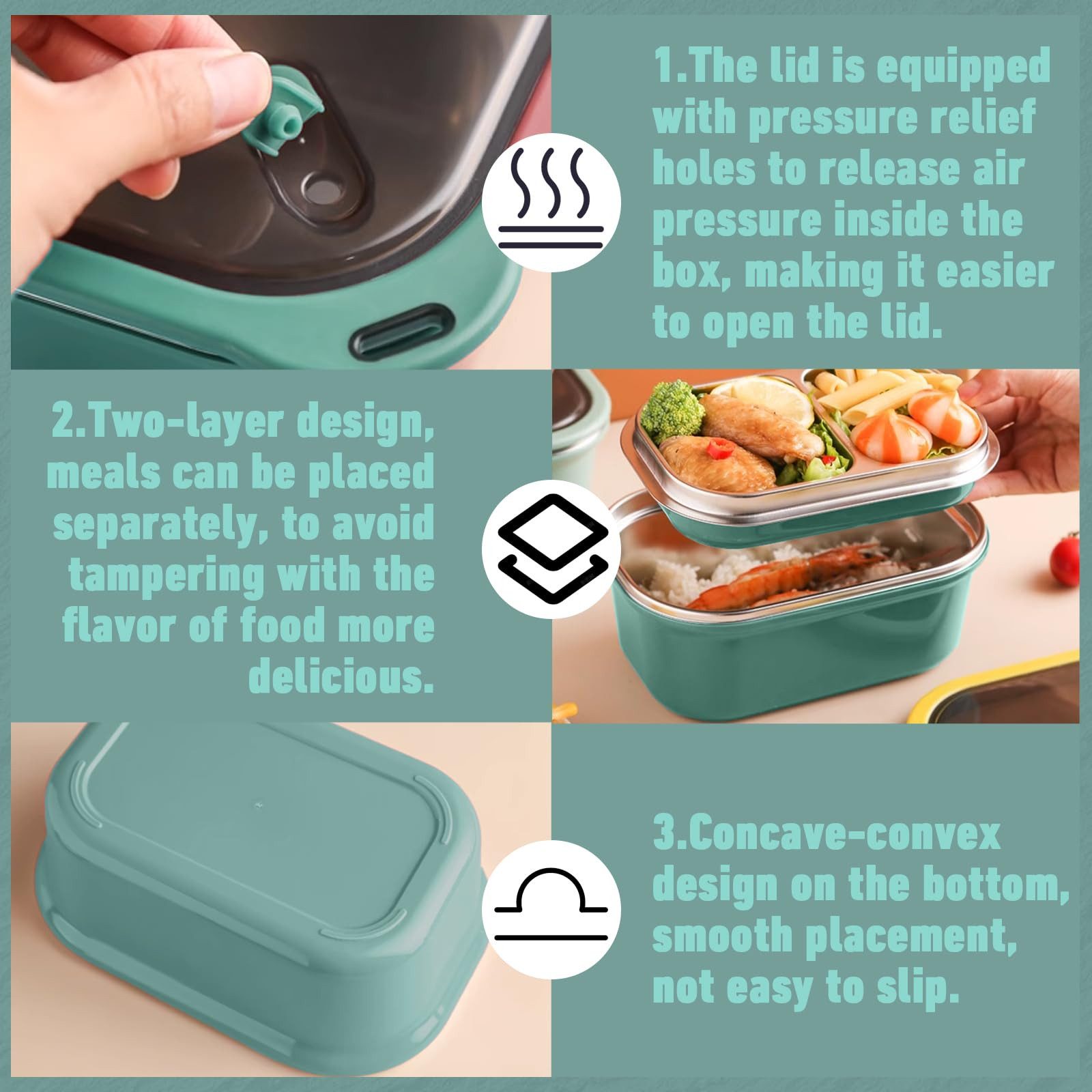 Agger Lunchbox Lunchbox 1200 ml – 2-lagiger Behälter für warme Speisen inkl. Löffel, Mittagessenbox für Erwachsene, Brotdose für Kinder mit Fächern – Bild 4 von 5