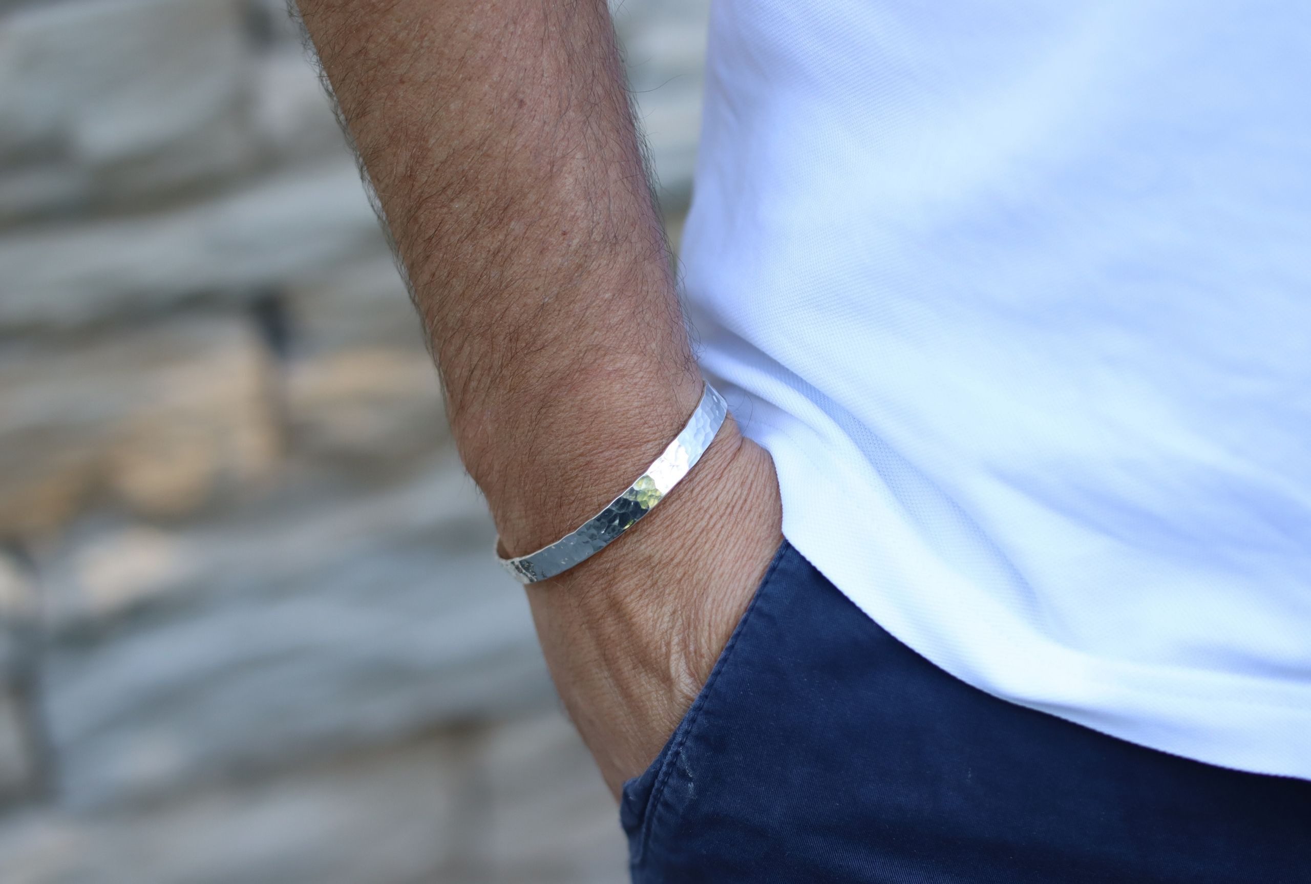 SILBERMOOS Armreif Klassische Armspange "Hammerschlag", 925 Sterling Silber