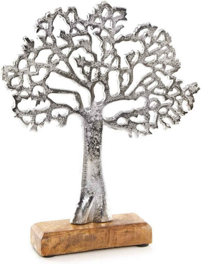Logbuch-Verlag Dekofigur Lebensbaum Figur Dekoobjekt aus Metall & Holz (1 St), Lebensbaum Figur aus Metall & Holz 27 cm Silber - zum Hinstellen