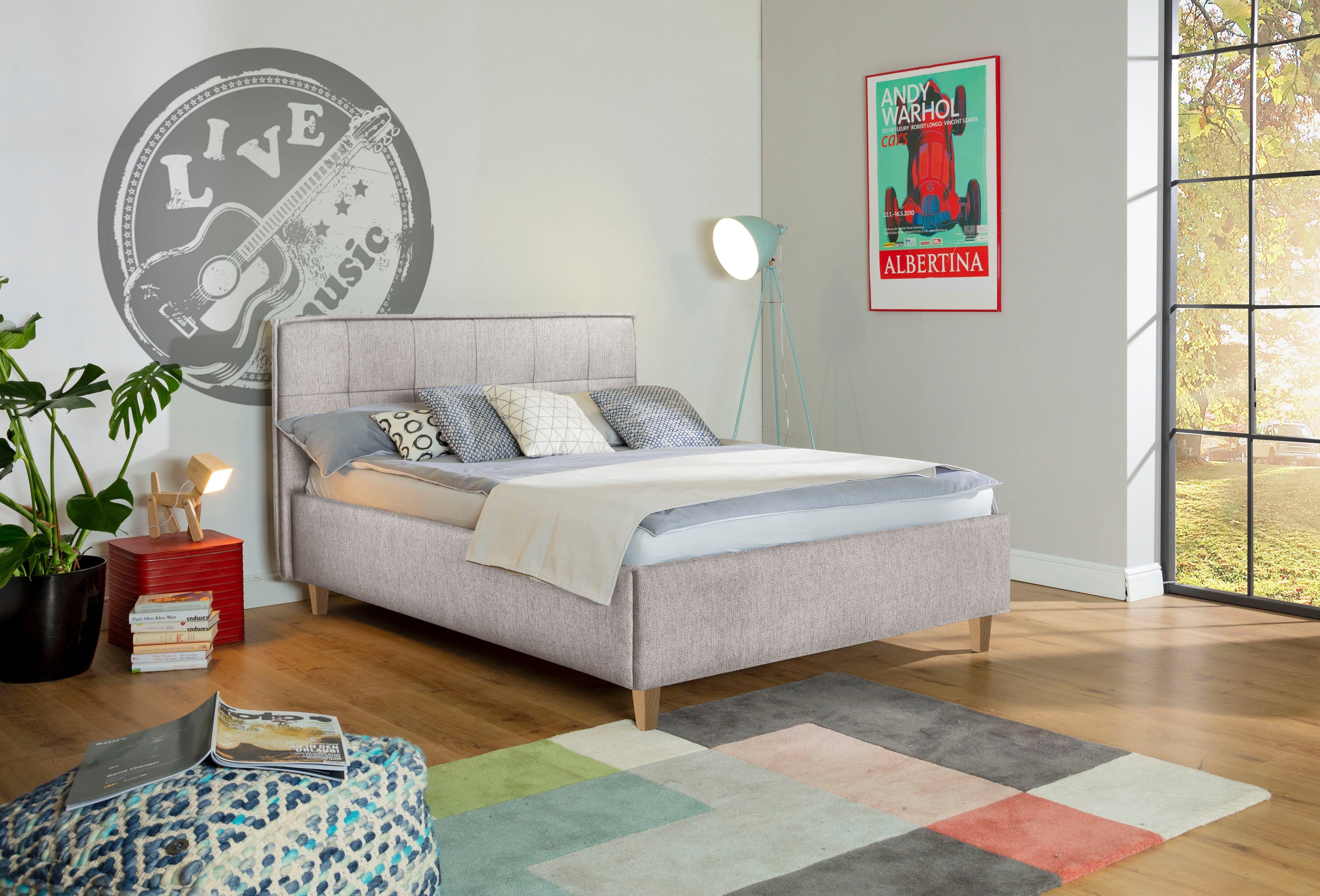 alina Polsterbett Hakon, wahlweise mit Matratze und Lattenrost, Füße in Buche natur