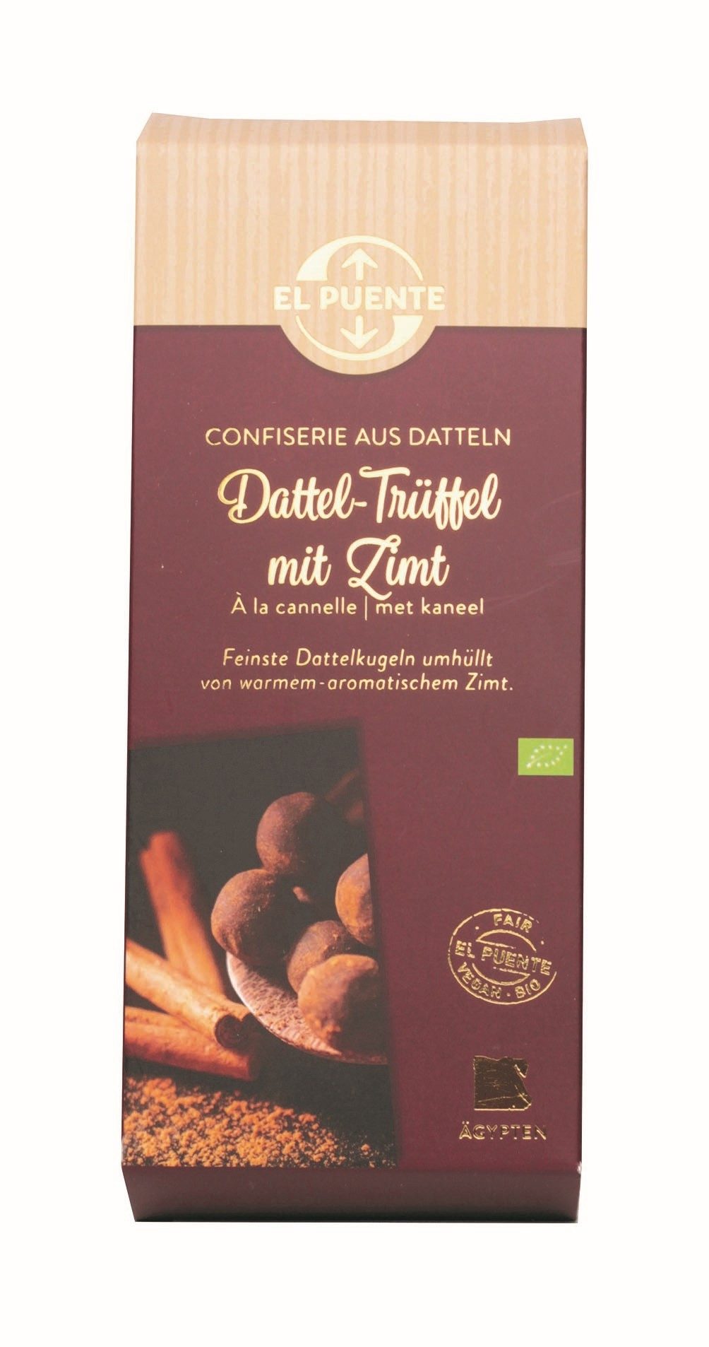 El Puente Knabberei Vegane Bio-Dattel-Trüffel Kugeln mit Zimt, Fair Trade, Vegan, Bio, Handmade