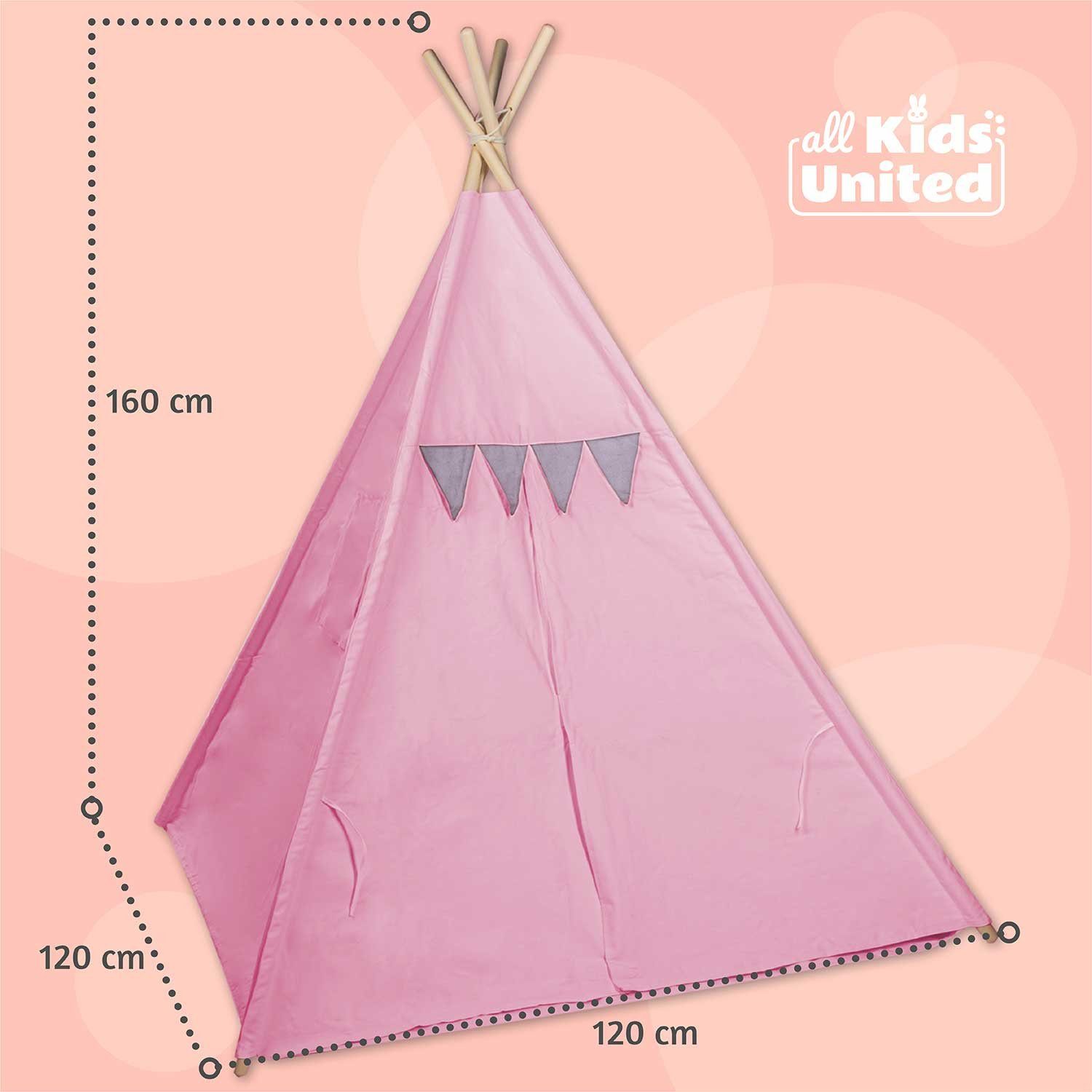 all Kids United Tipi-Zelt ALL KIDS UNITED Tipi Kinderzelt mit Fenster und Tür, Baumwolle & Holz, Kinder-Zelt aus Baumwolle & Holz