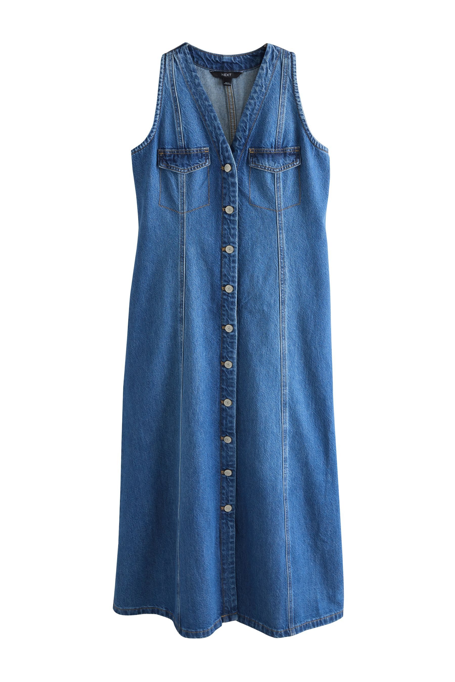 Next Midikleid Geknöpftes, ärmelloses Denim-Midikleid, Kurzgröße (1-tlg)