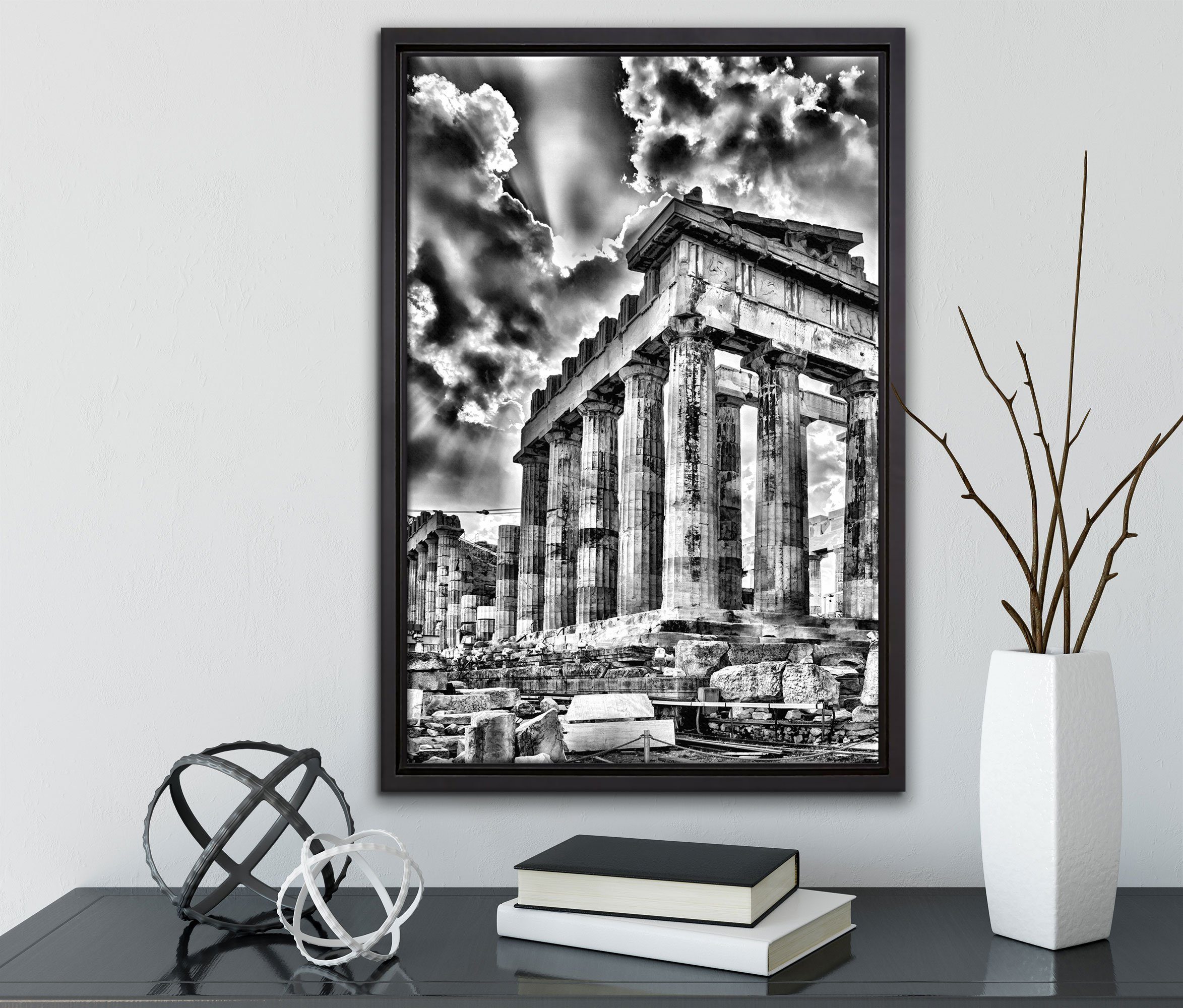 Pixxprint Leinwandbild Antike Säulen Griechenland, (1 Schattenfugen-Bilderrahmen einem inkl. Leinwandbild gefasst, St), fertig in Zackenaufhänger bespannt, Wanddekoration