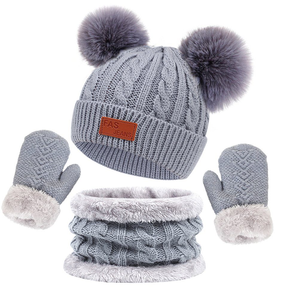 Coonoor Filzhut Kinder Mütze Schal Handschuhe Set (3-St) Niedliches Design Geeignet fur 1-4 Jahre alte Kinder Unisex Grau | Filzhüte