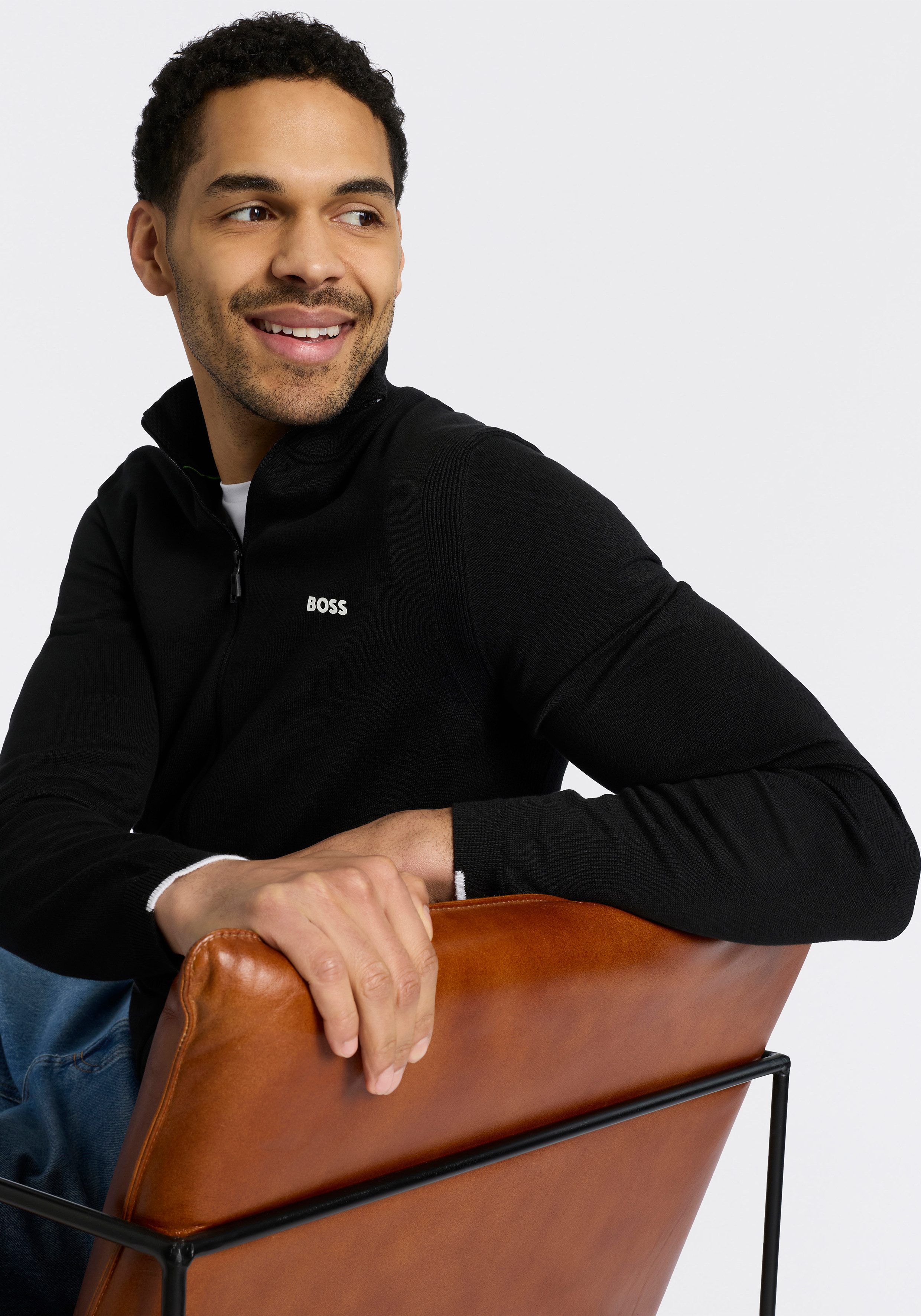 BOSS GREEN Strickjacke Ever-X mit Stehkragen, regular fit