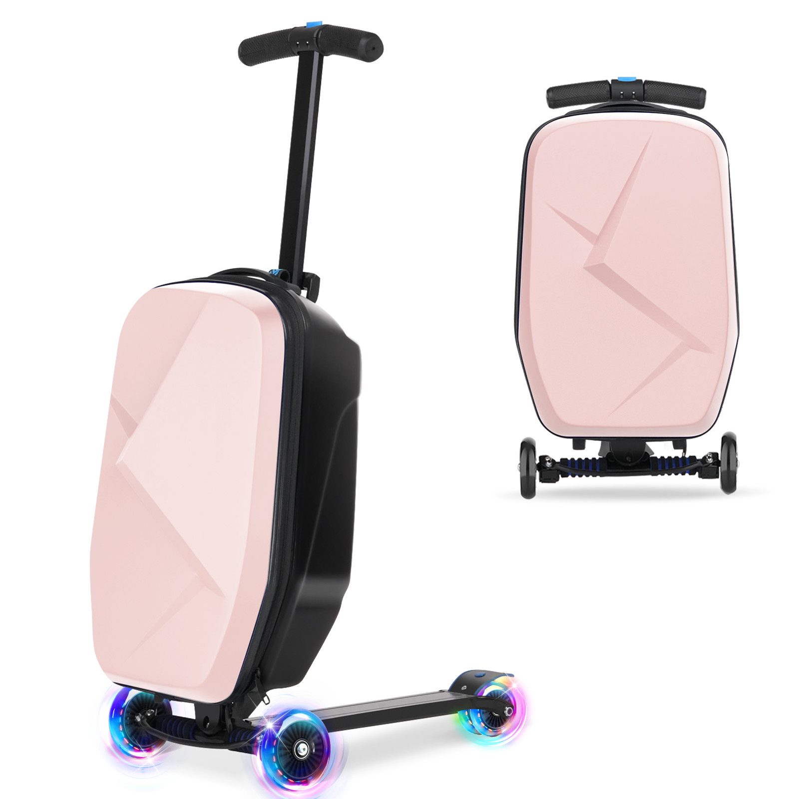 Hausright Kinderkoffer 37L Scooter Koffer Tretroller Handgepäck Hartschalen Reisekoffer, Hartschalenkoffer Kinderreisetasche mit LED-Leuchträder für Kinder