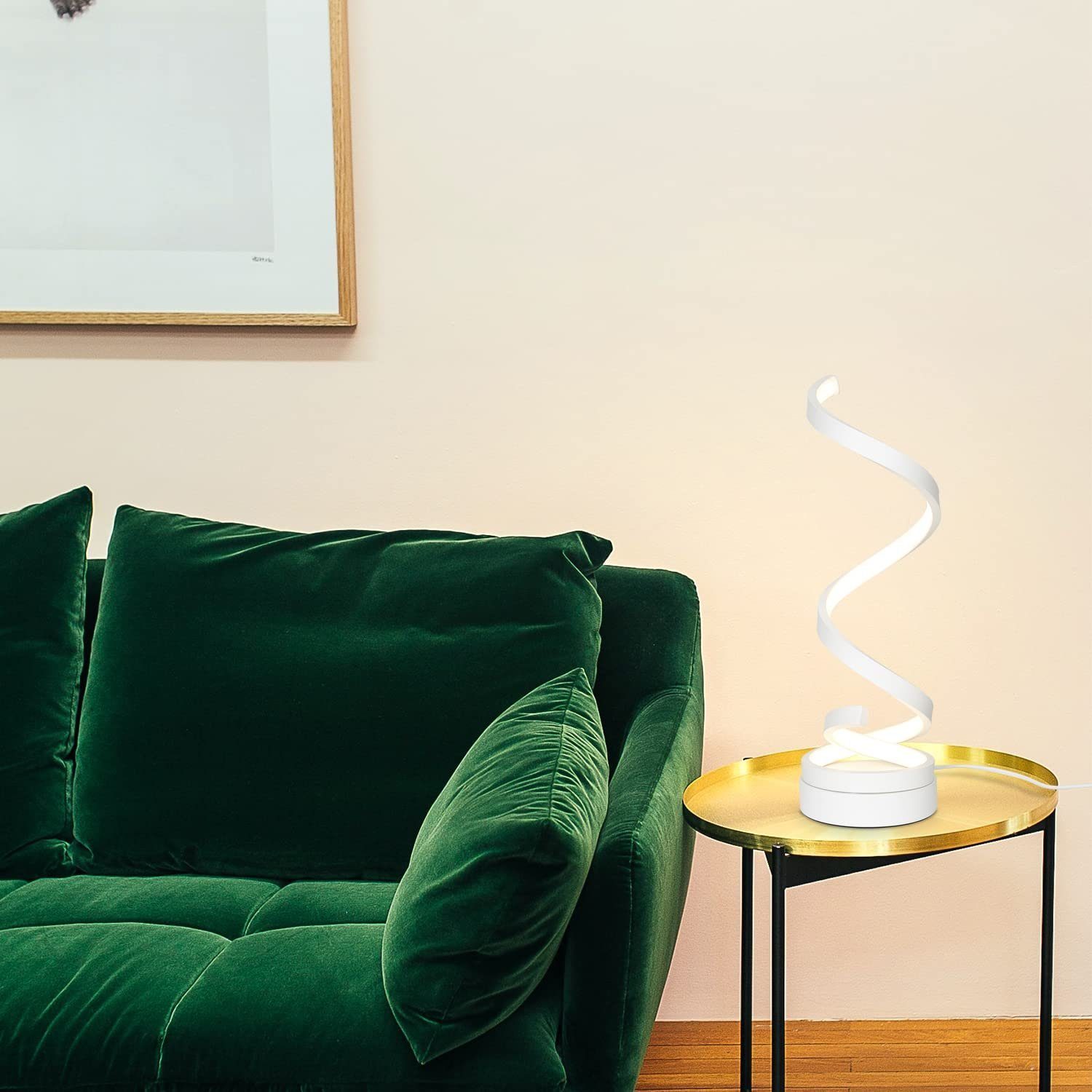 Dimmbare 12W LED Spiralförmig, Nachttischlampe fest LED Berührungsschalter, ZMH warmweiß-kaltweiß, integriert, Modern Tischleuchte Weiß Wohnzimmer