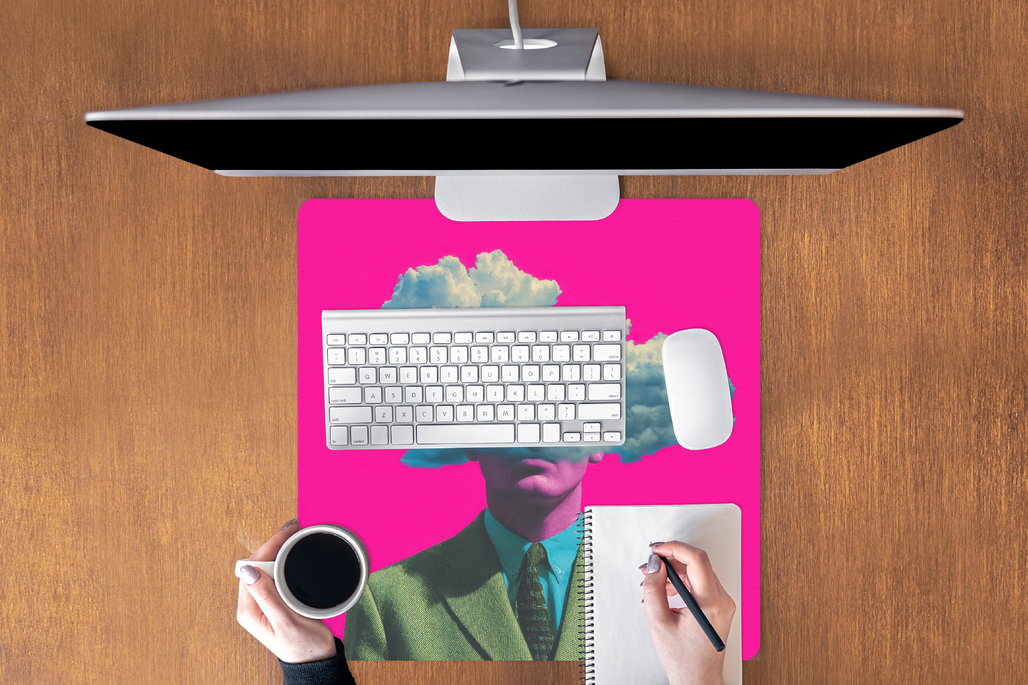 MuchoWow Mauspad Mann - Anzug - Wolke - Rosa (1-St), Mousepad, PC Zubehör, Gaming Dekoration, Desk Mat, 60x60 cm