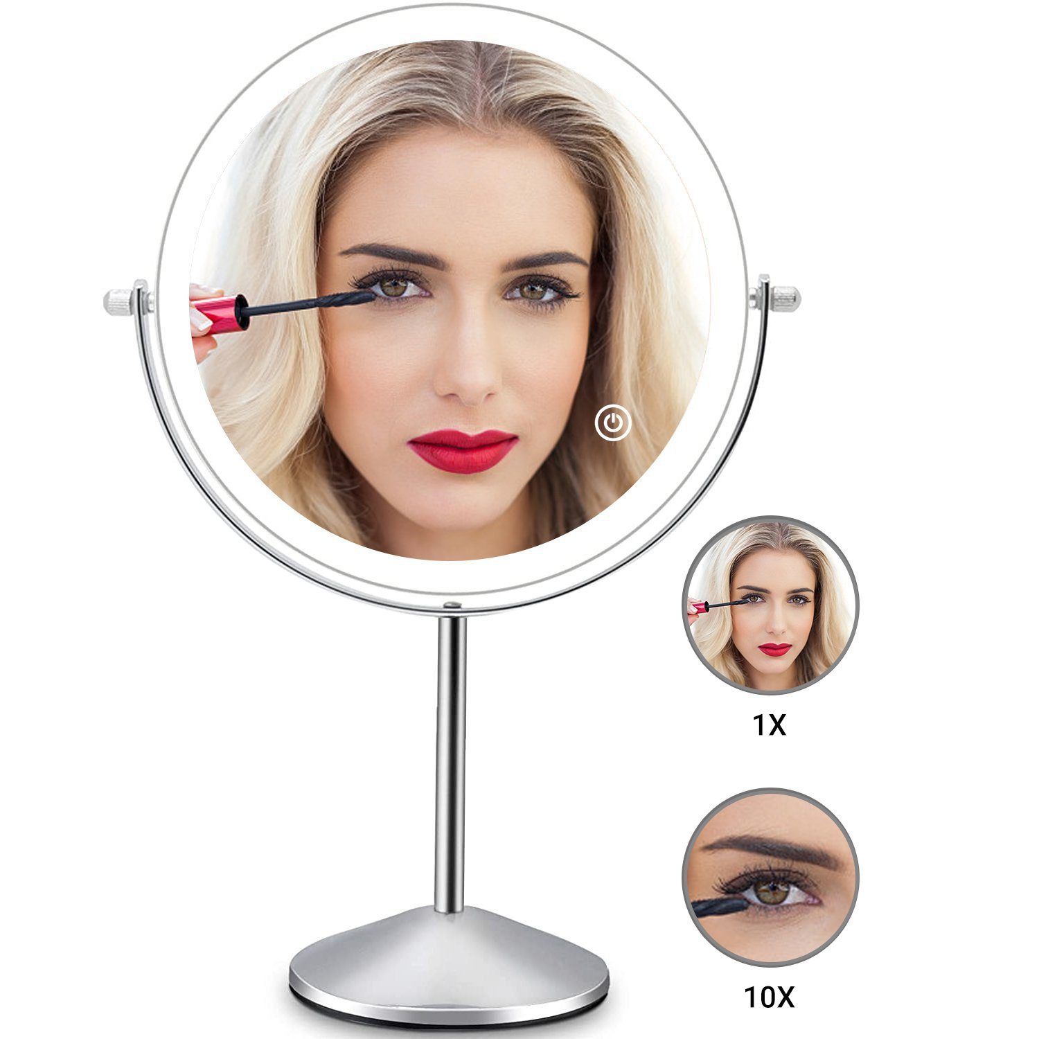 JOEAIS Schminkspiegel LED Kosmetikspiegel 10X Beleuchtung Vergrößerung mit Licht (Tischspiegel Make up Schmink Spiegel Mirror with Light Touch), für Zuhause Schminktisch, Badezimmer und unterwegs