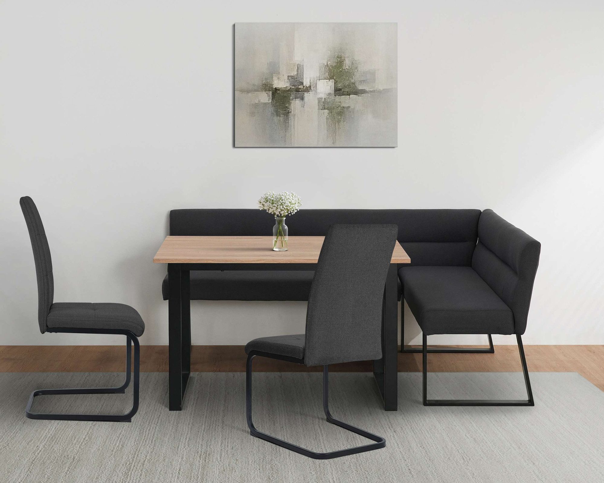 OTTO home Eckbankgruppe Barcell/Ivanna/Calgoty, (Set, 4-tlg., Eckbankgruppe mit Tisch, Eckbank, Stühle), Sitzgruppe, Eckbank und Stühle bequem gepolstert, Tisch 120x80 cm