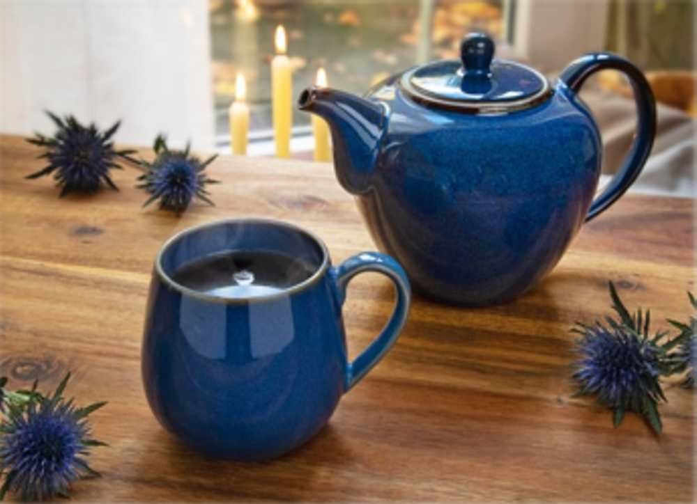 TeaLogic Teekanne Teekanne Matilda Porzellan blau 1,2 L, (1-St), spülmaschinenfest