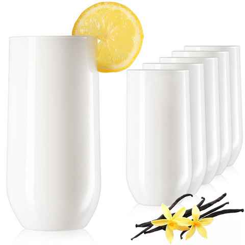 PLATINUX Glas Weiße Trinkgläser, Glas, 360ml (max. 440ml) Wassergläser Saftgläser Longdrinkgläser