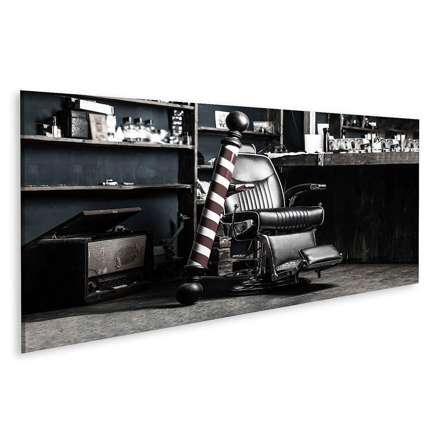Leinwandbild Bild auf Leinwand Logo Barbershop Symbol Stylish Vintage Barber Chair