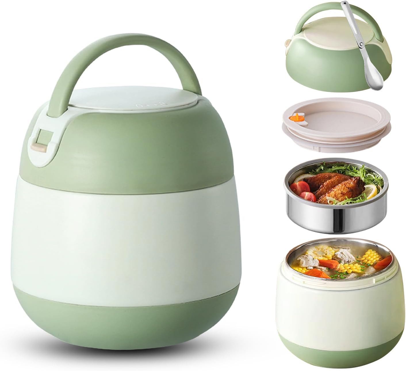 FELIXLEO Thermobehälter Thermobehälter 1,2 l Edelstahl Lunchbox Auslaufsicher mit Klapplöffel, (1-tlg)