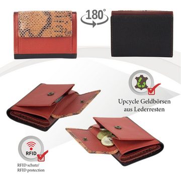 Sunsa Mini Geldbörse Mini klein Leder Geldbörse Geldbeutel Portemonnaie Brieftasche, echt Leder, aus recycelten Lederresten, mit RFID-Schutz, Unisex